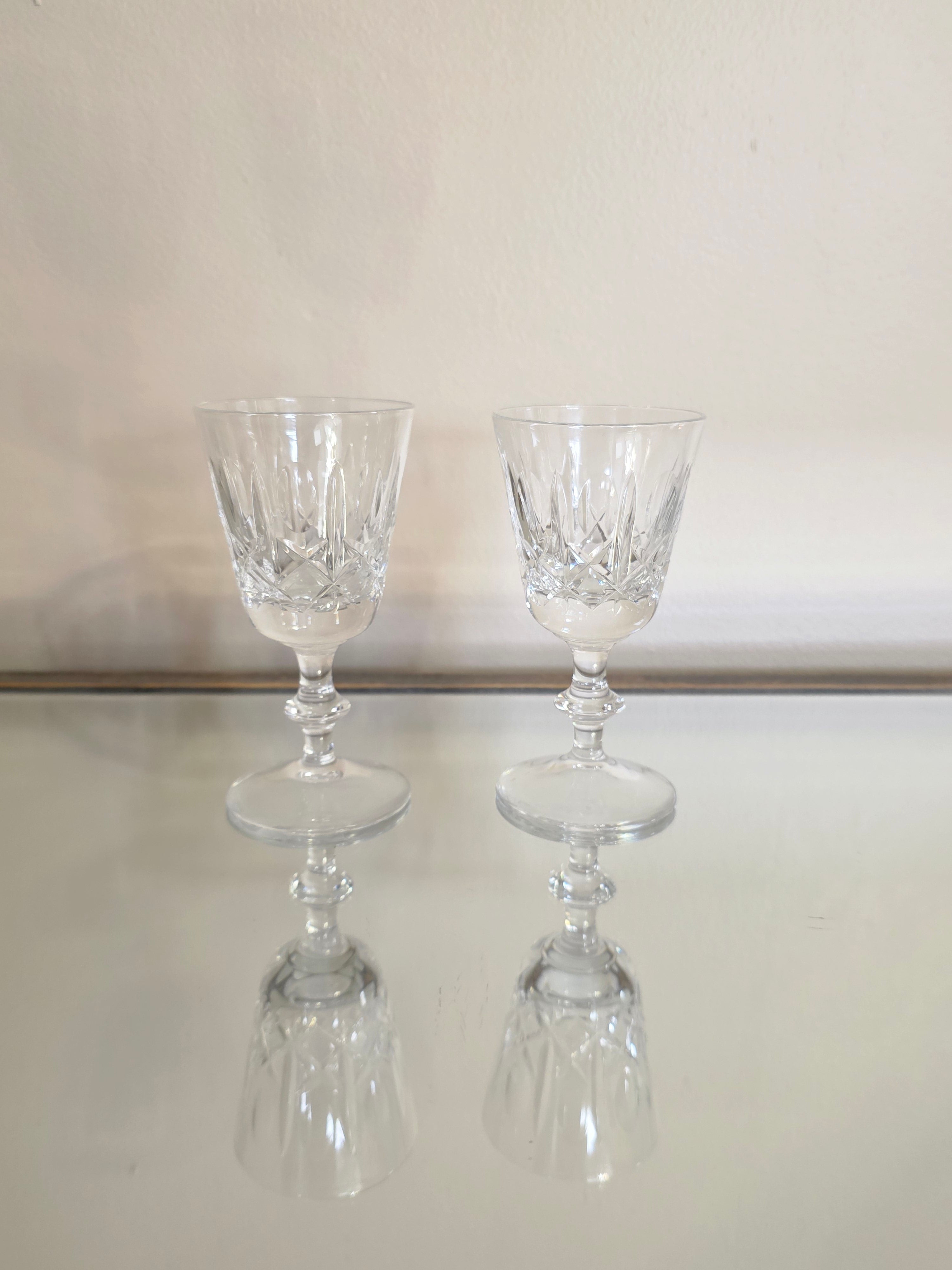Vintage Crystal Mini-Wine Glasses - Ornate Cut Glass Stemware Set