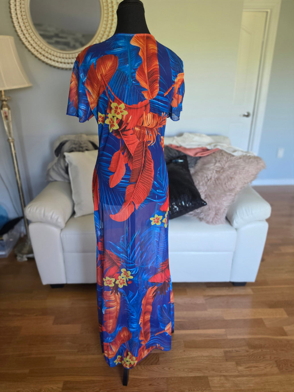 Tropicana Cobalt Ruched Maxi Cover-Up Dress — XL
