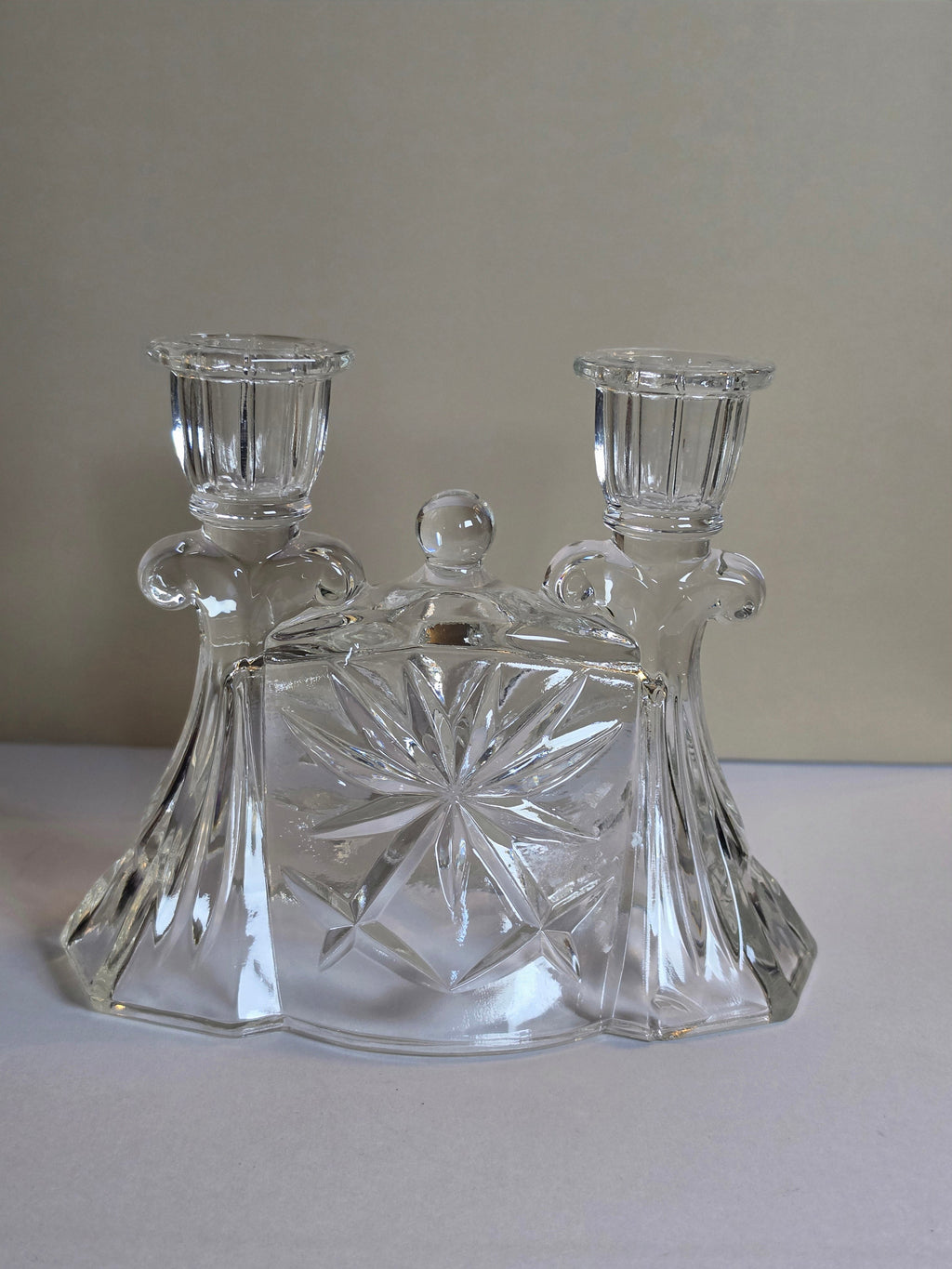 Starburst Pressed Glass Double Candelabra