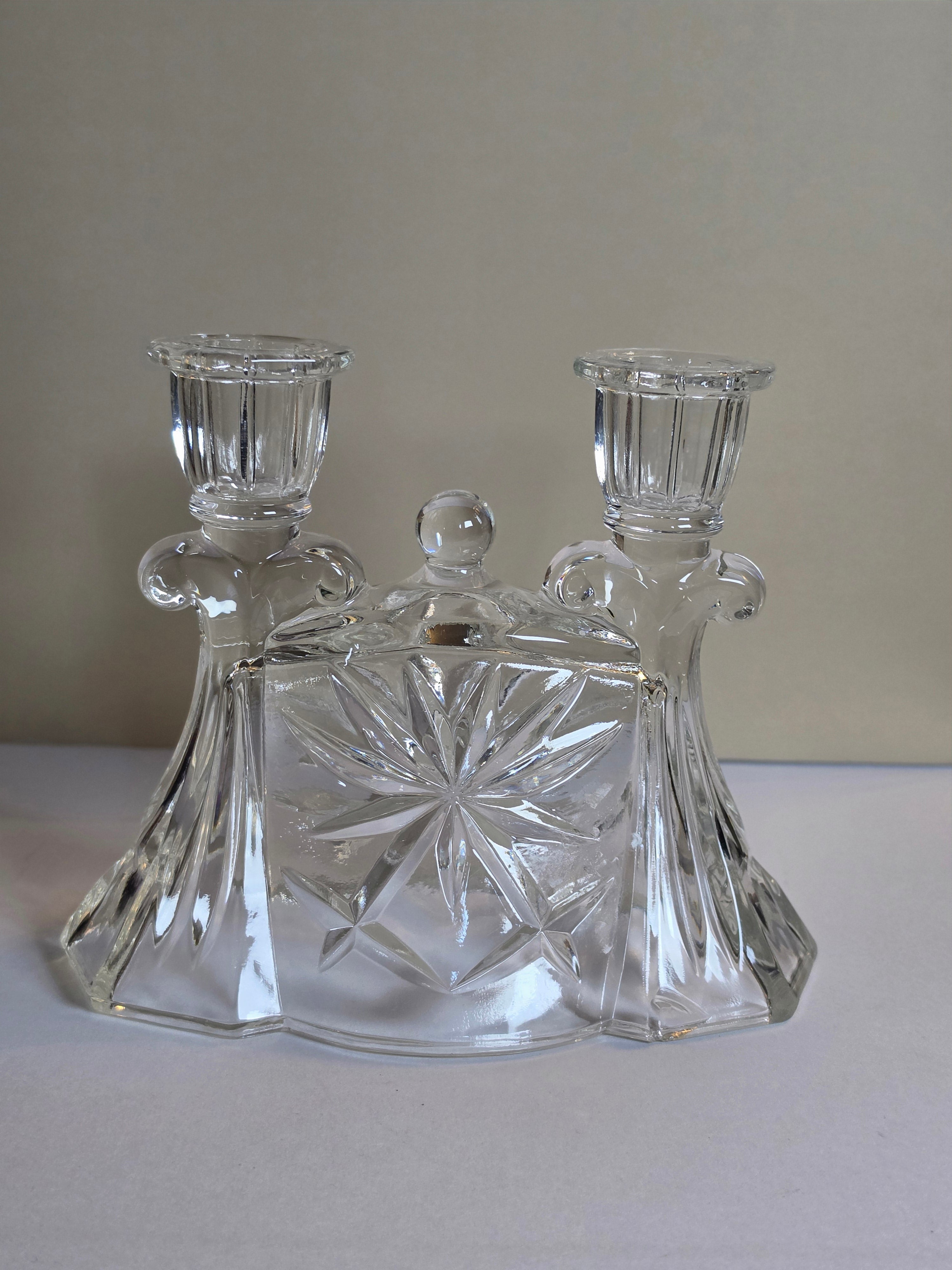 Starburst Pressed Glass Double Candelabra