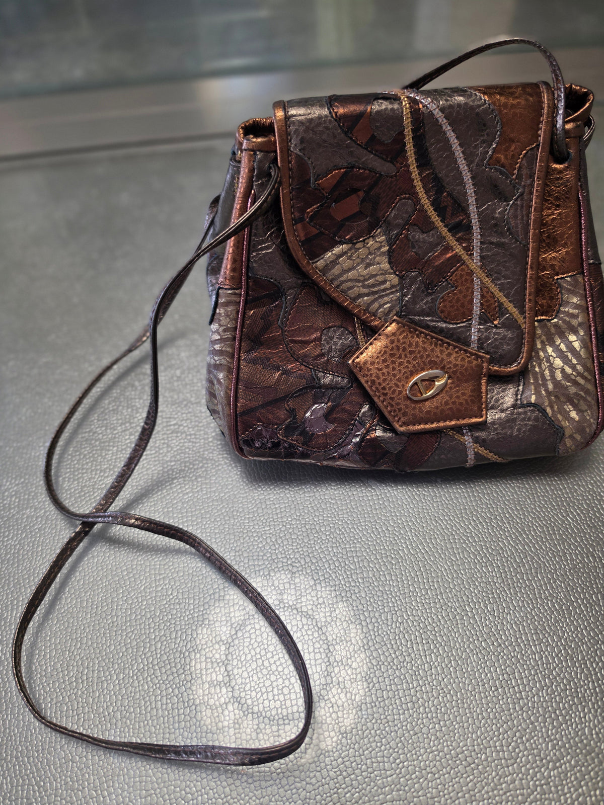 The Bronzed Relic — Patchwork Metallic Leather Crossbody