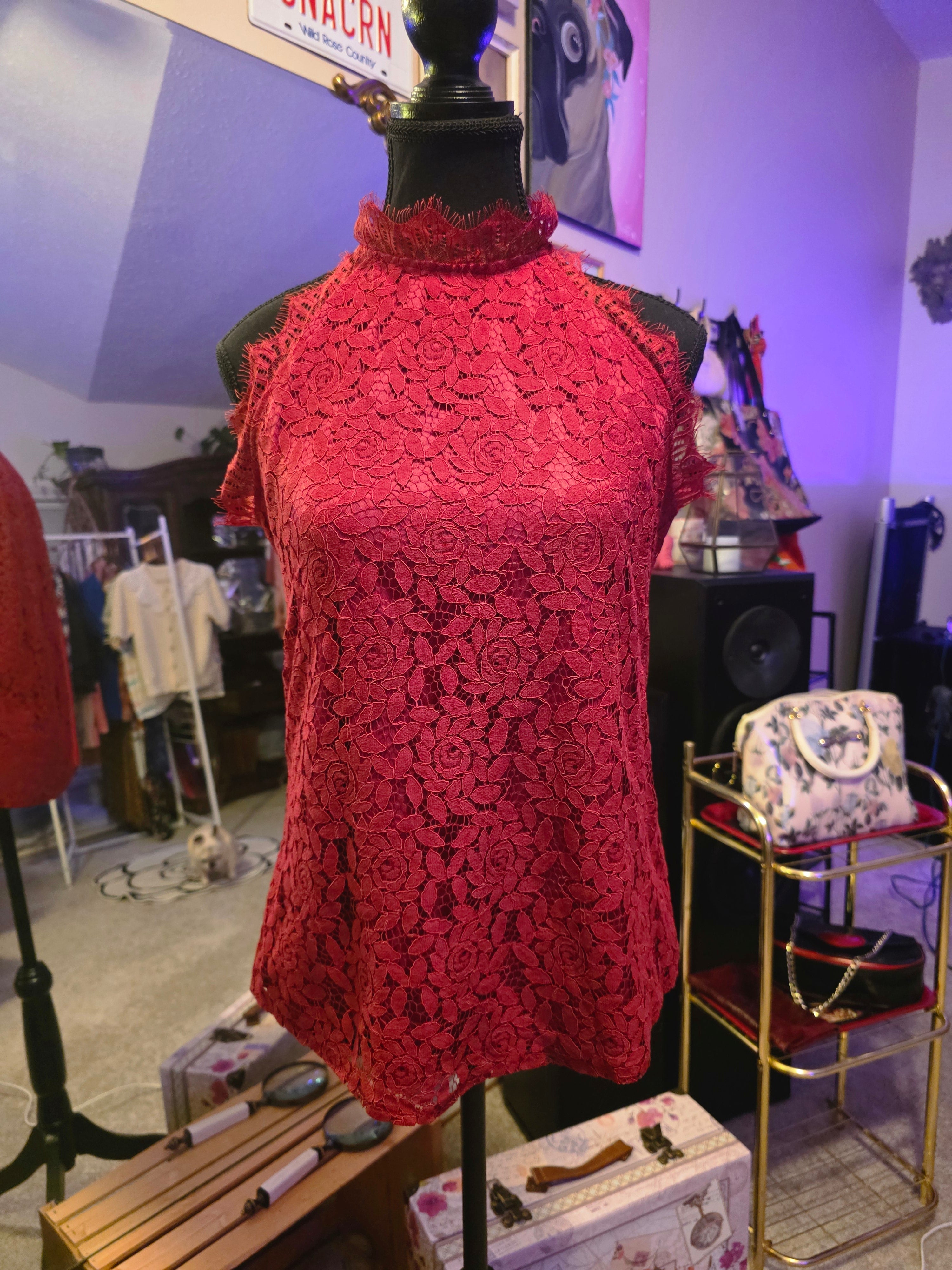 Crimson Rose Lace Top