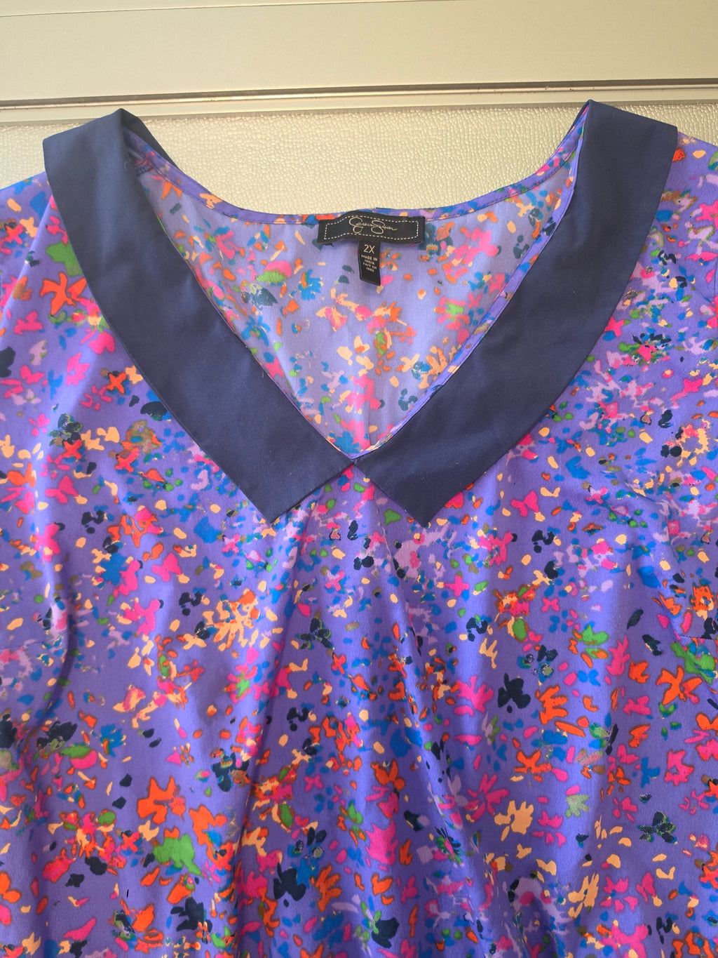 Jessica Simpson Peplum Blouse — Lavender Splatter Print | Junior Plus 2X