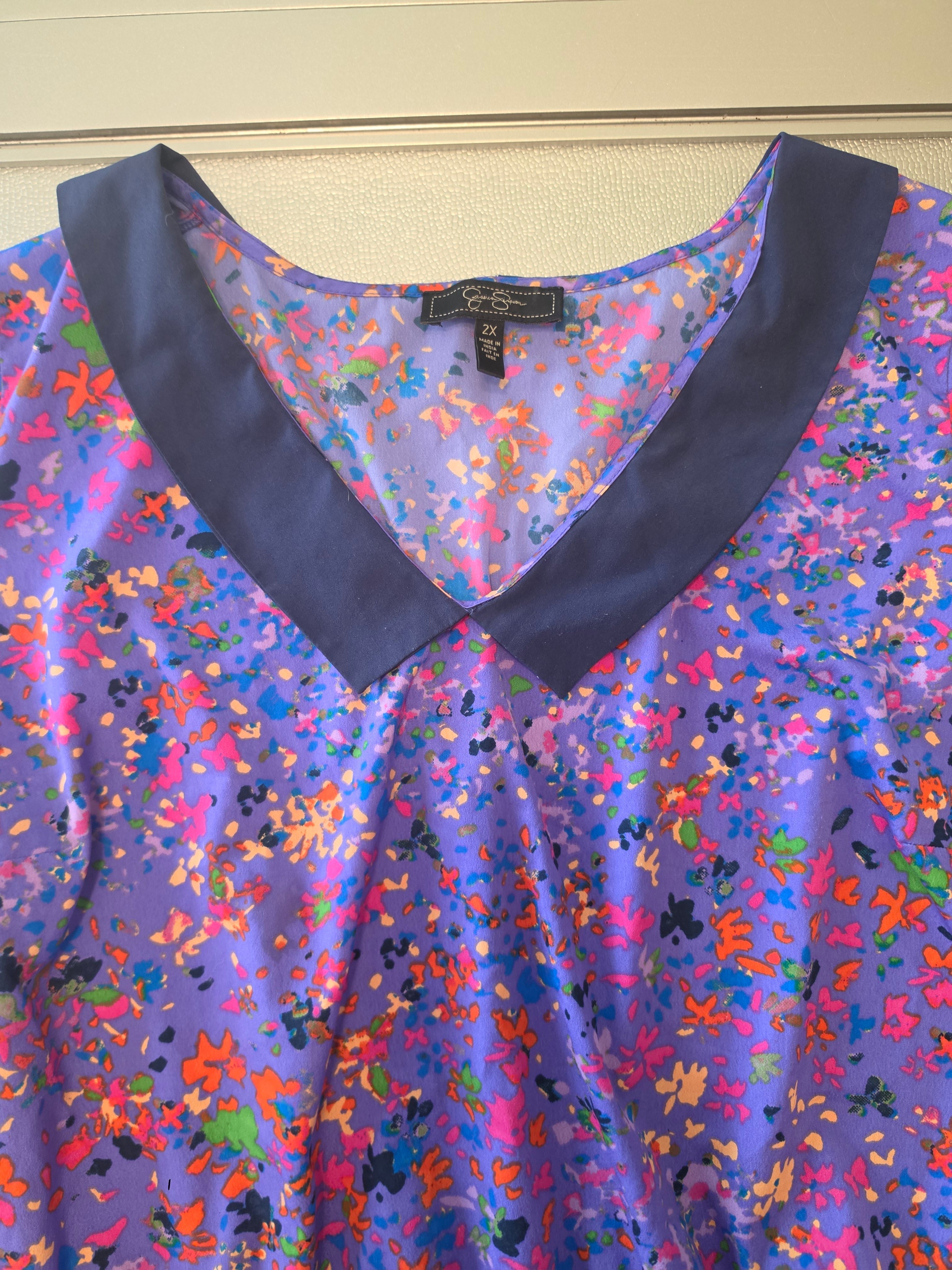 Jessica Simpson Peplum Blouse — Lavender Splatter Print | Junior Plus 2X