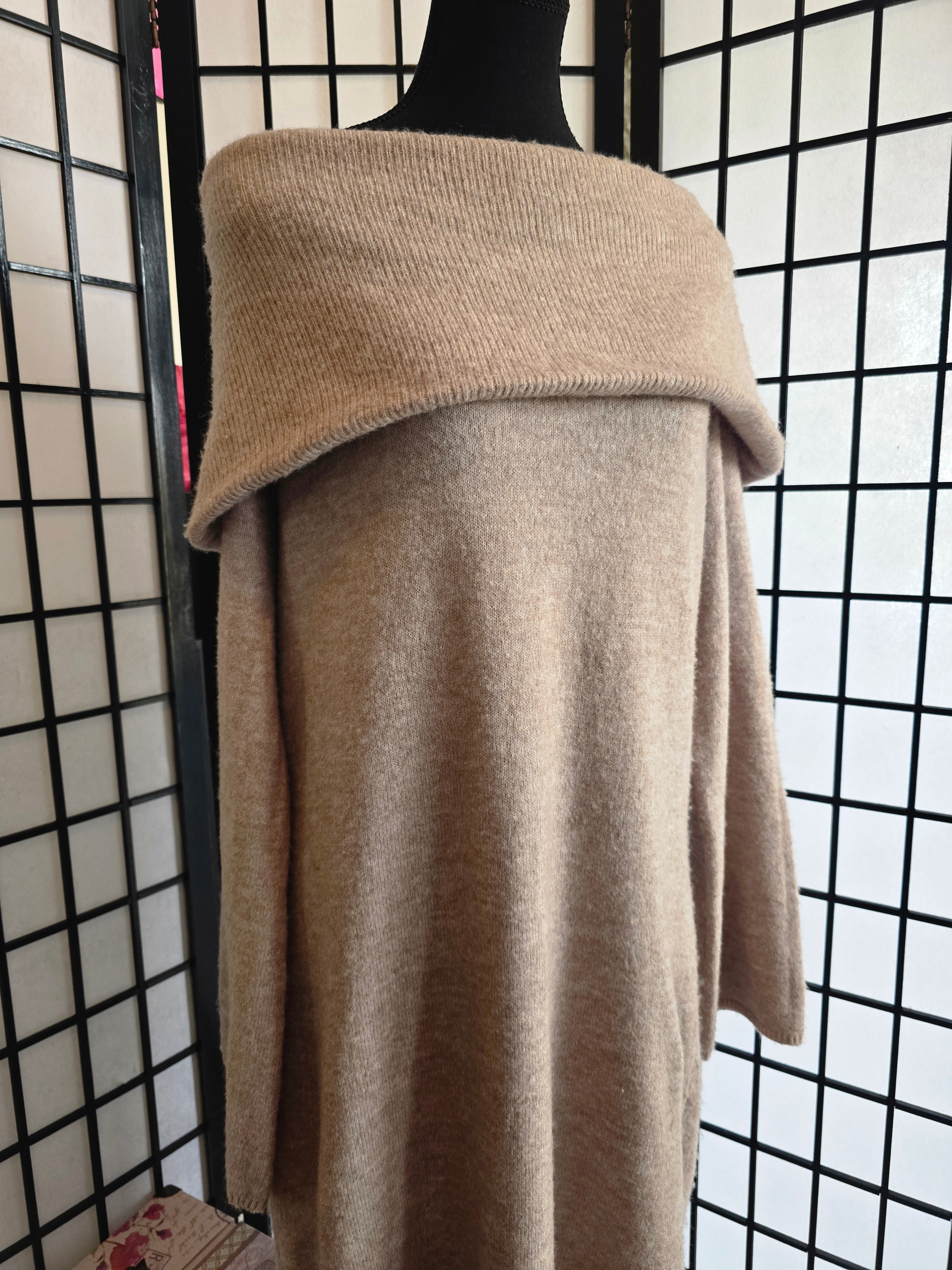 Ethereal Taupe Off-Shoulder Sweater Dress