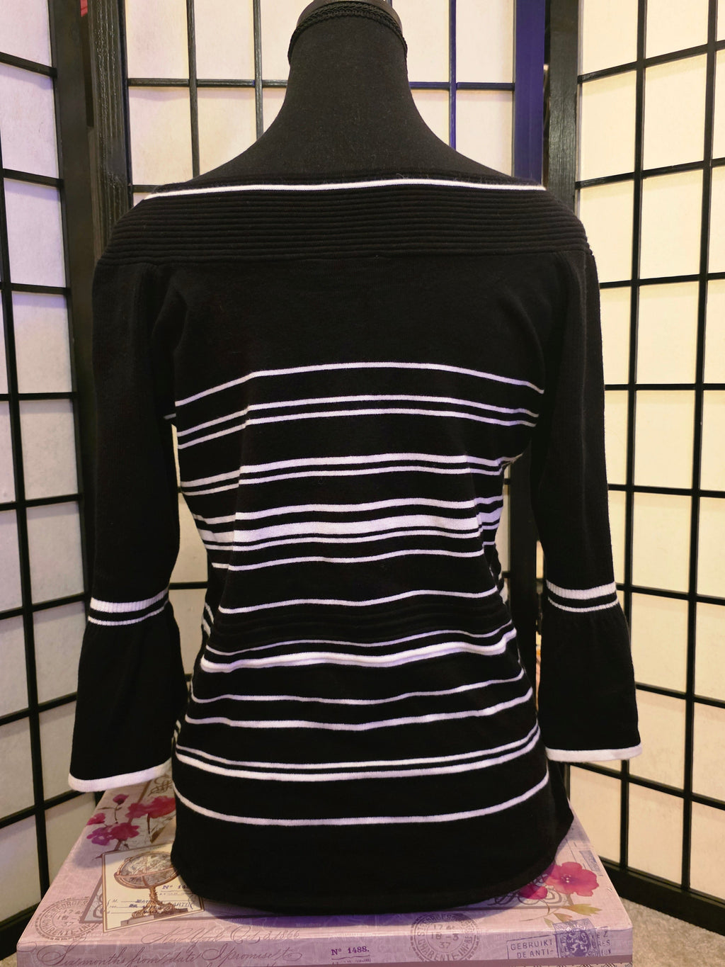 Classically Noir Striped Off-Shoulder Top