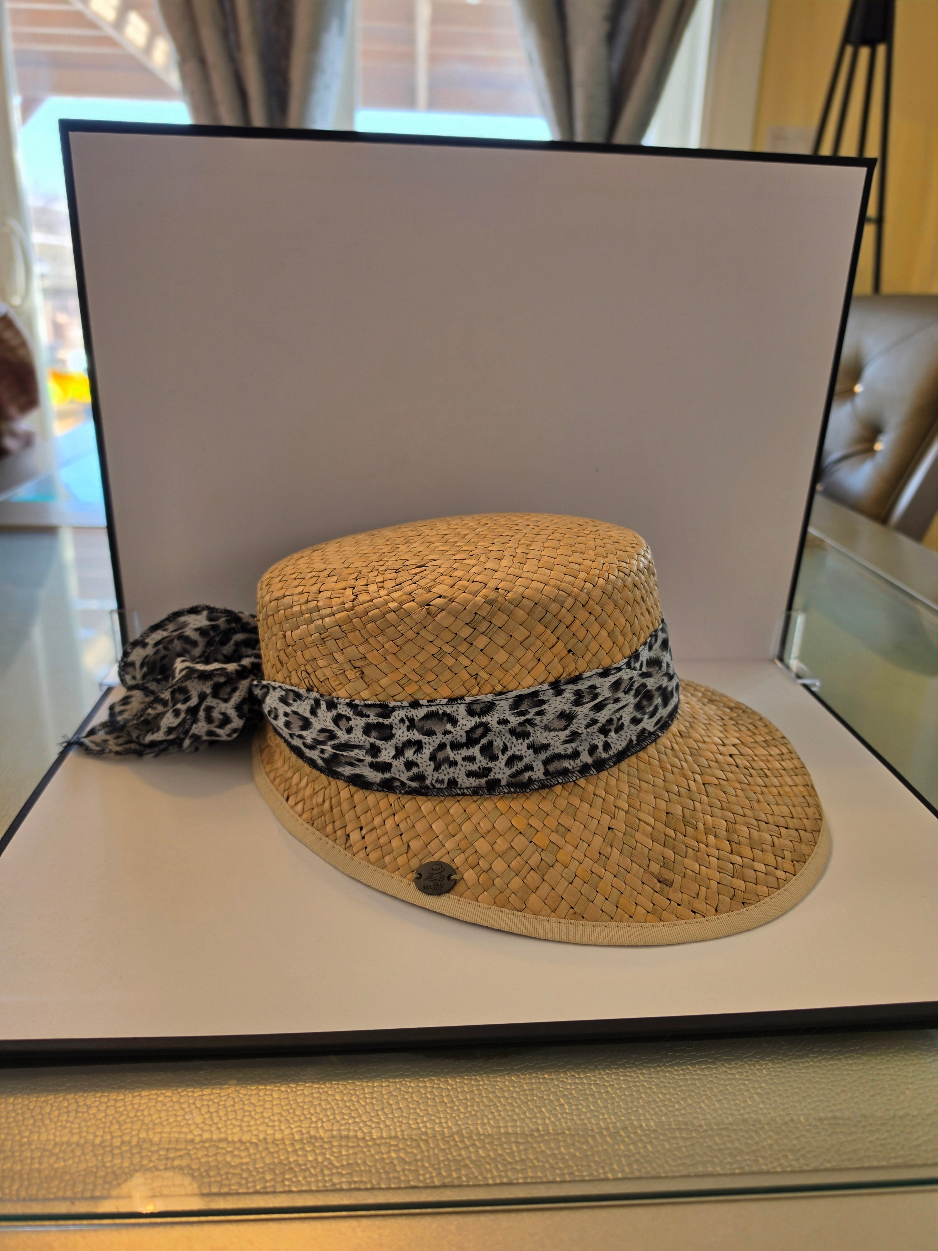 The Wild Brim — Karfil Straw Boater with Leopard Scarf