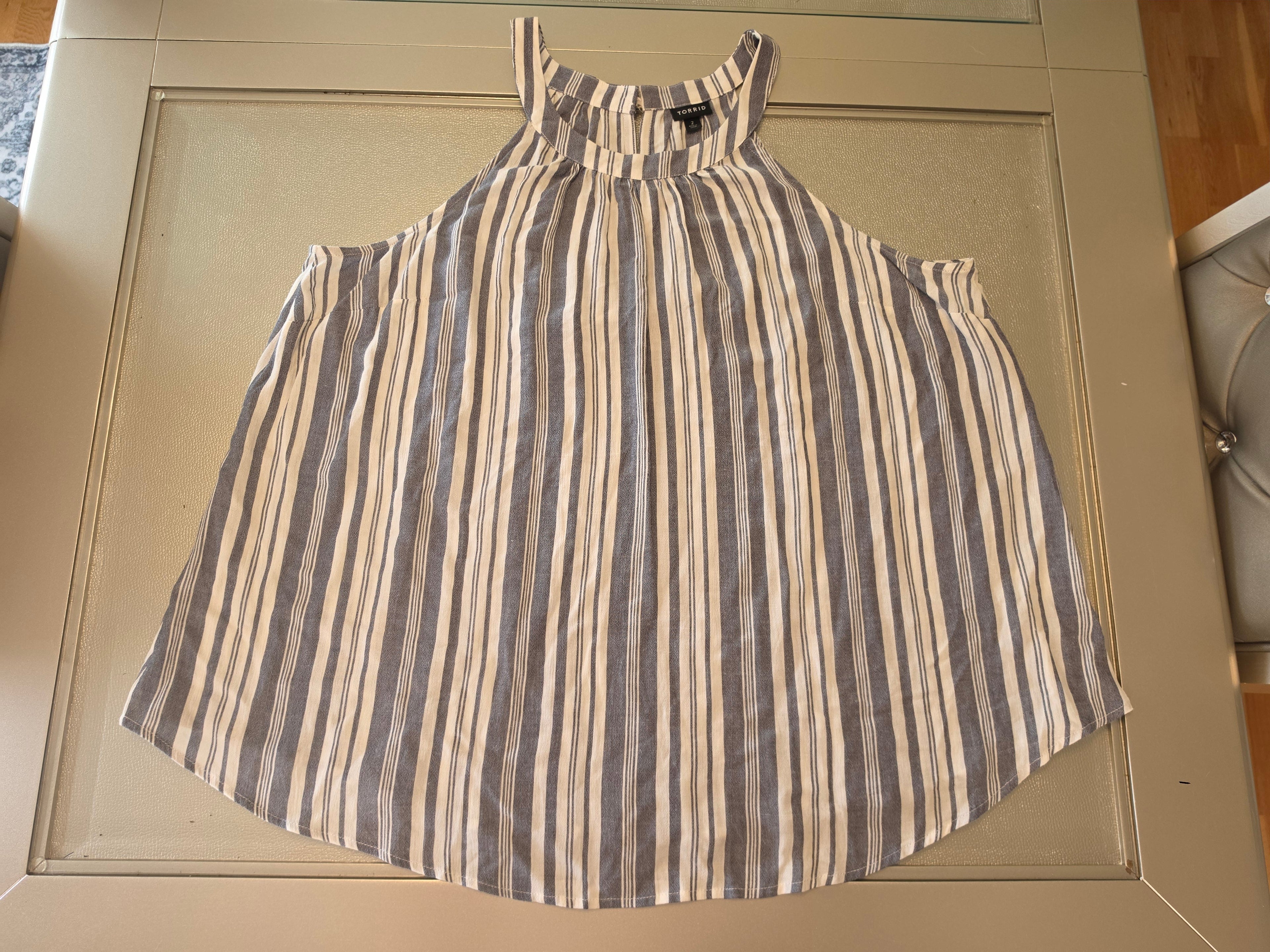 Torrid Striped Swing Blouse | Blue & White | Halter Neck | Side Pockets | Size 2