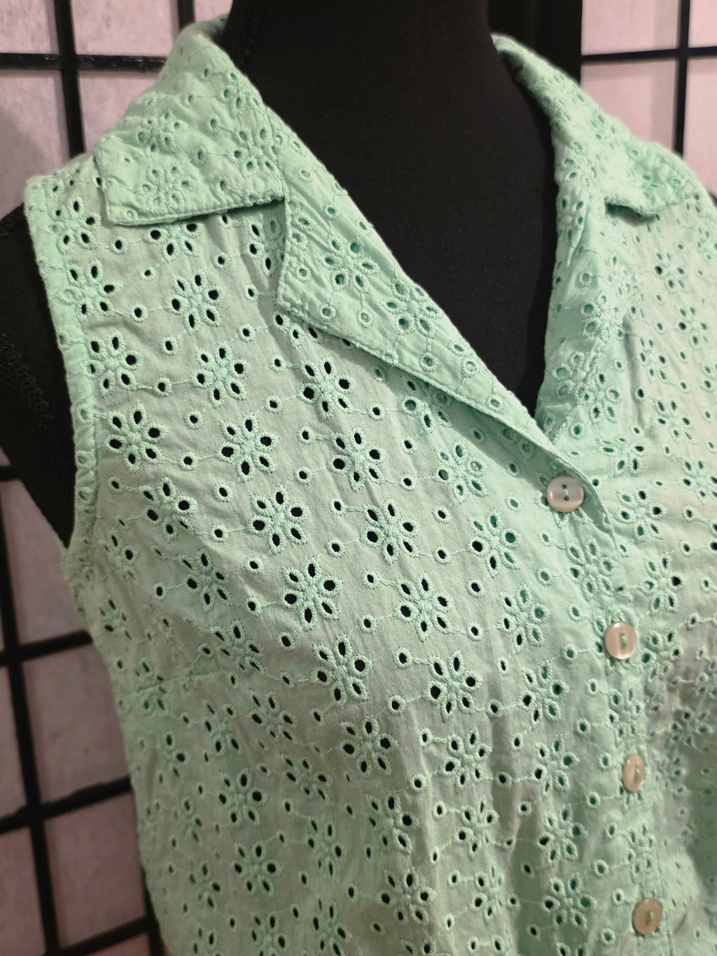 Gently Drifting Mint Eyelet Tie-Front Blouse