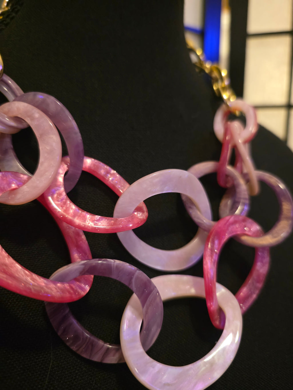 Boldly Intertwined Pink Resin Chain Statement Necklace