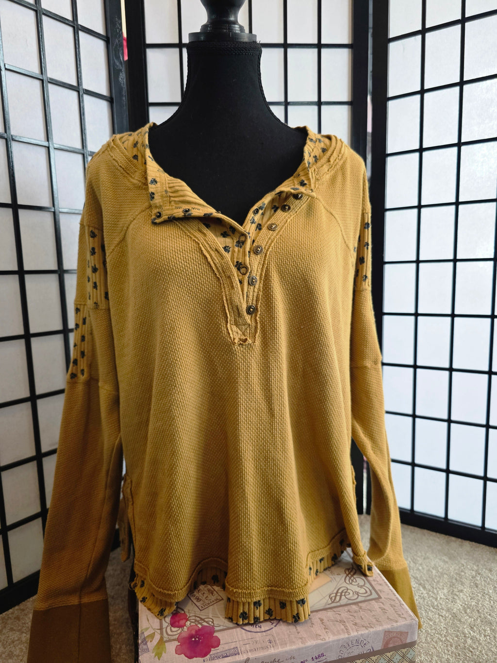 Delicately Patterned Golden Harvest Long Sleeve Top