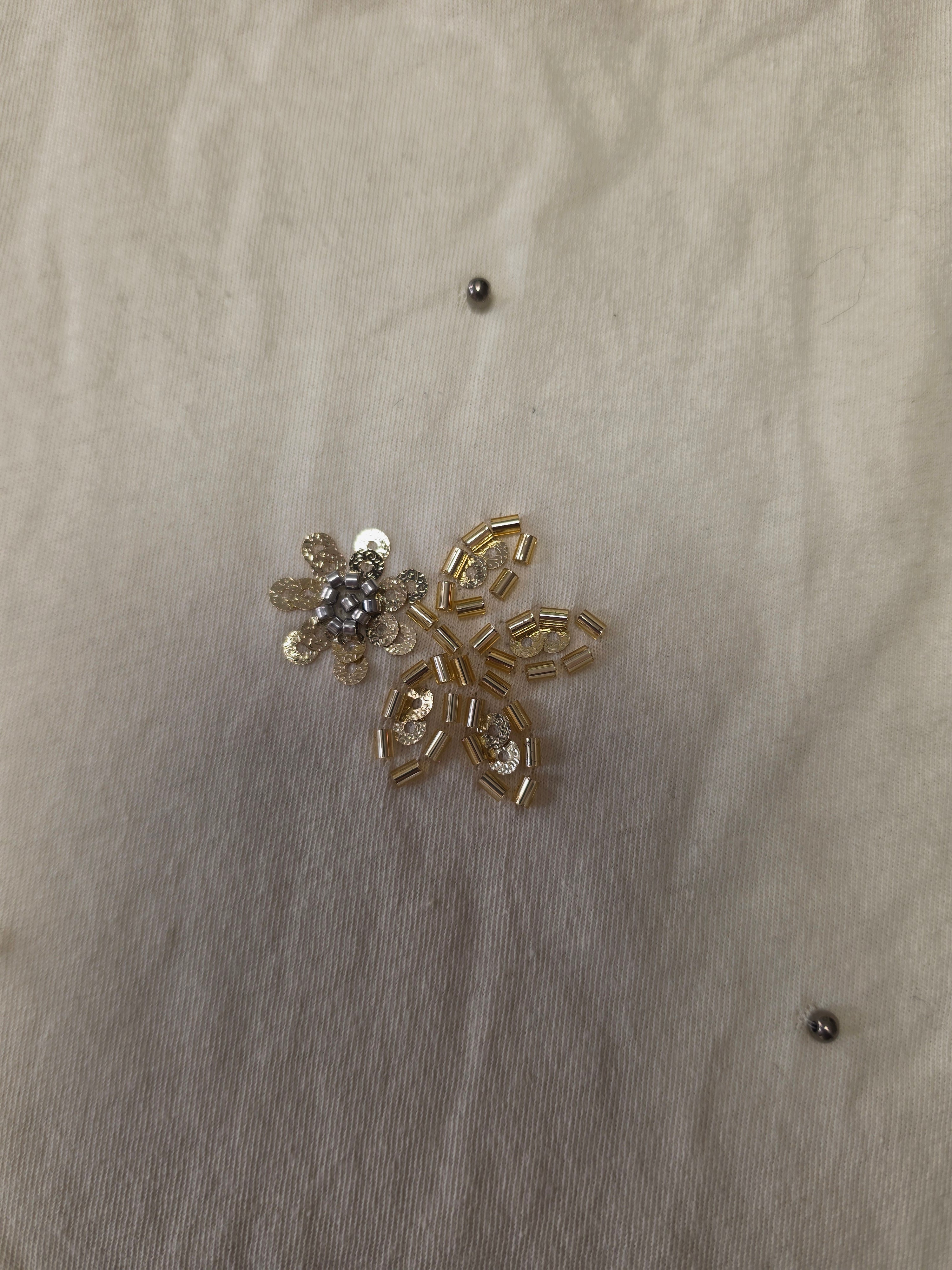 Whisper White Embellished Tee — Gold Floral Beaded