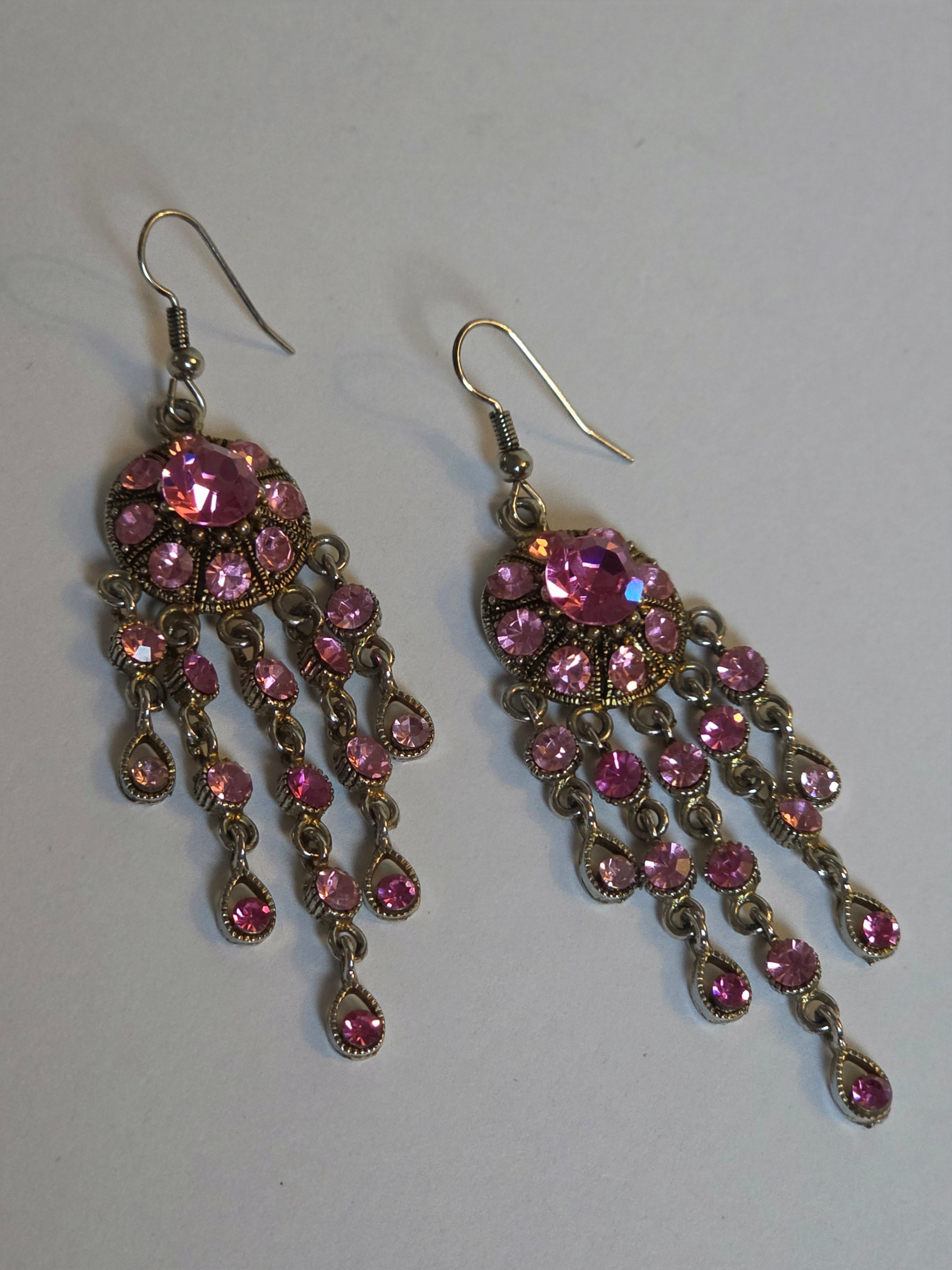Pink Crystal Chandelier Earrings