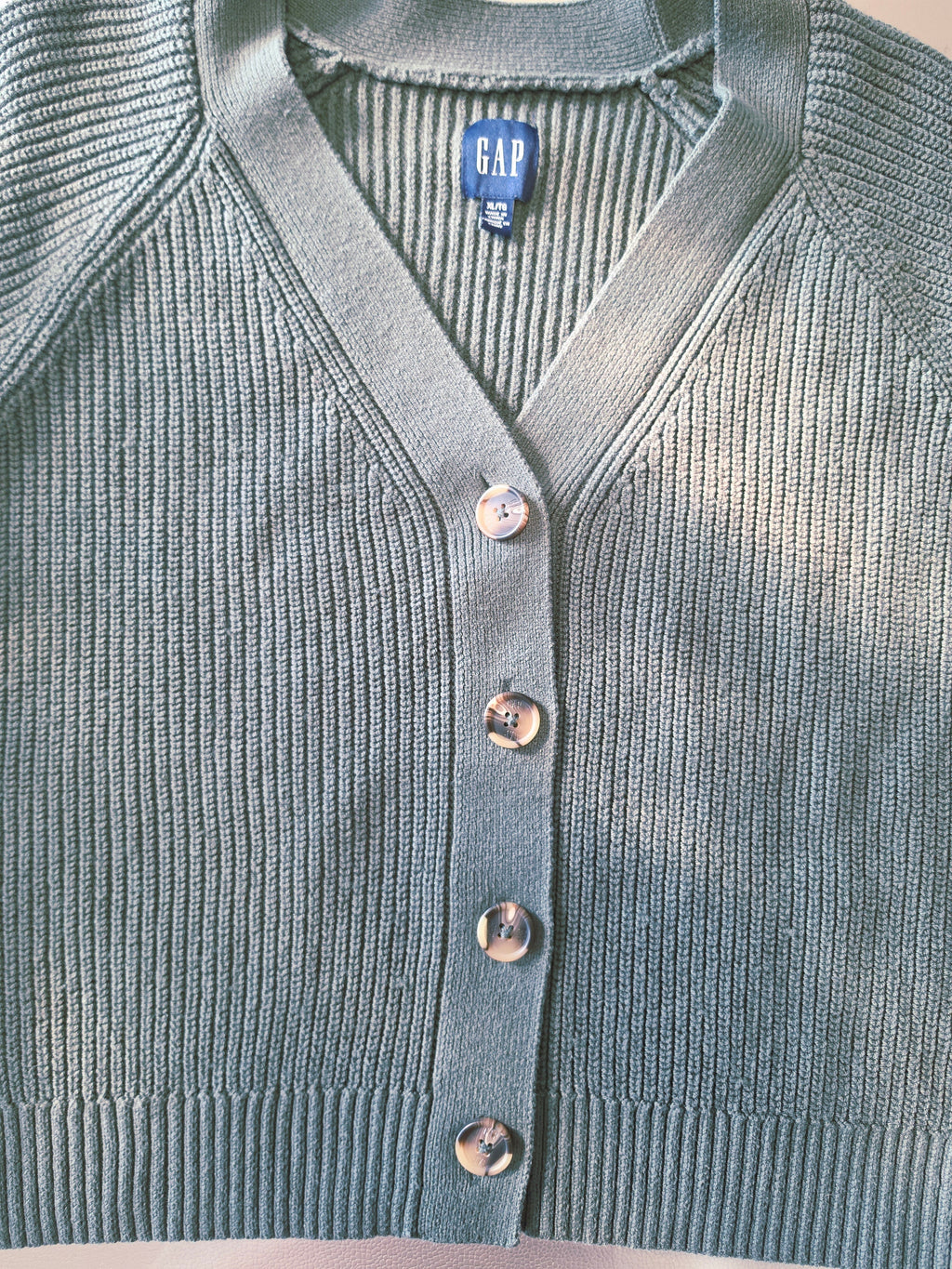 GAP Sage Green Ribbed Cotton-Wool Button Cardigan