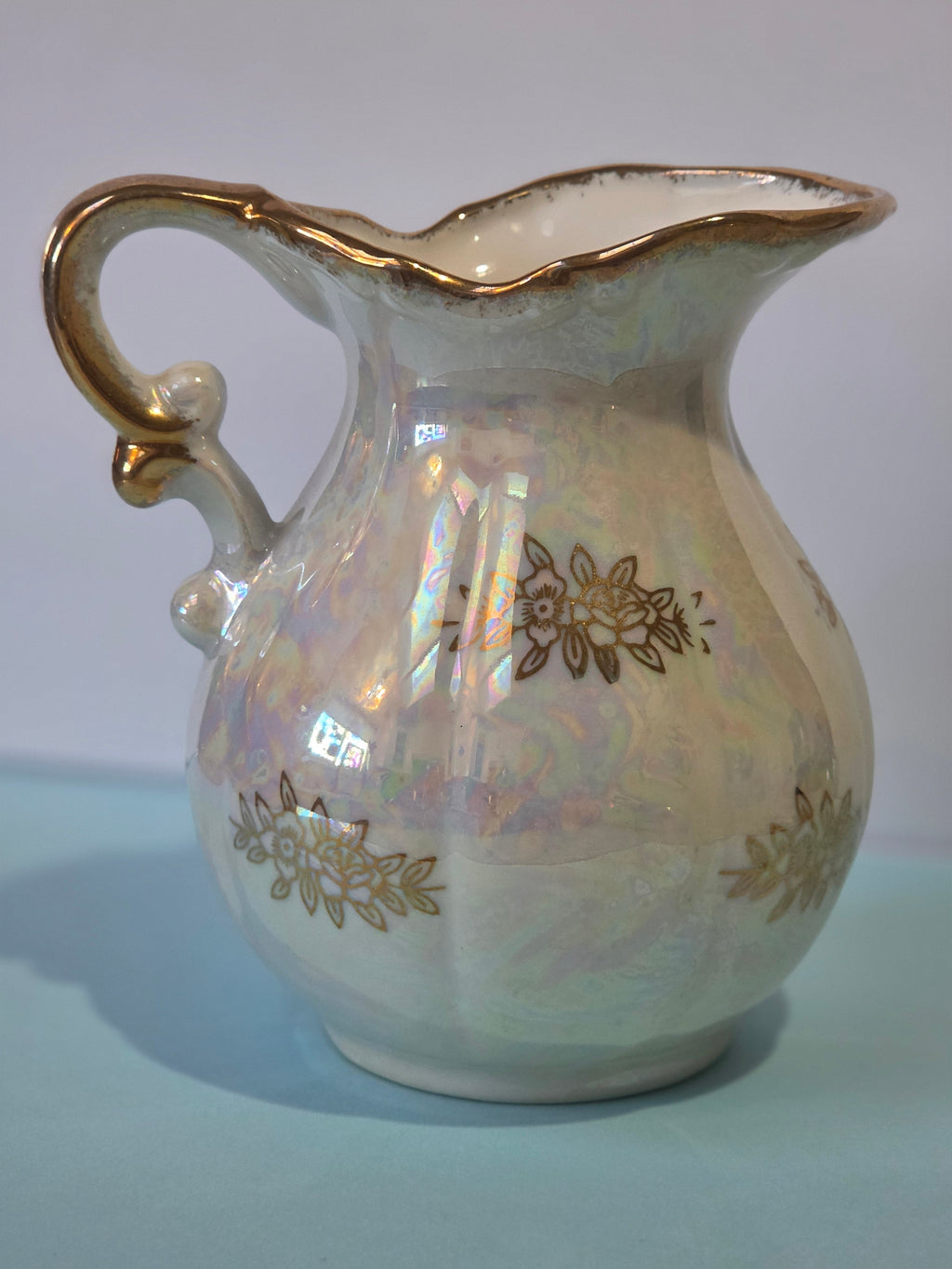 The Homestead Pitcher — Vintage Japanese Lusterware with Currier & Ives Spring Pastoral Scene
