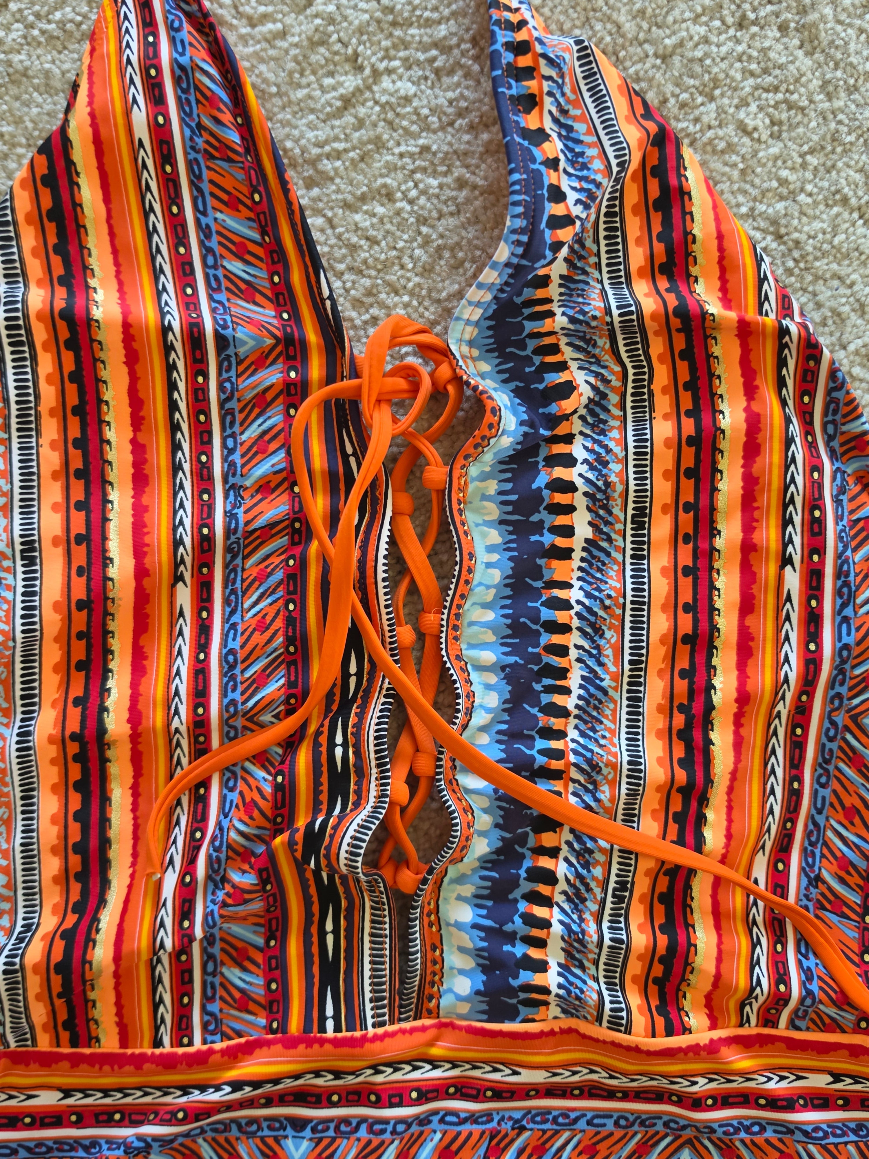 Solstice Ritual — Tribal Lace-Up One-Piece Swimsuit