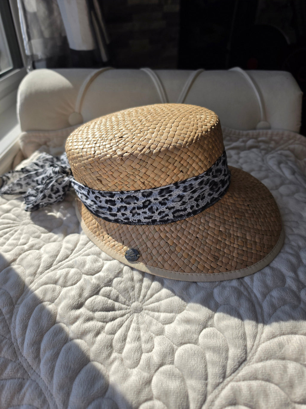 The Wild Brim — Karfil Straw Boater with Leopard Scarf