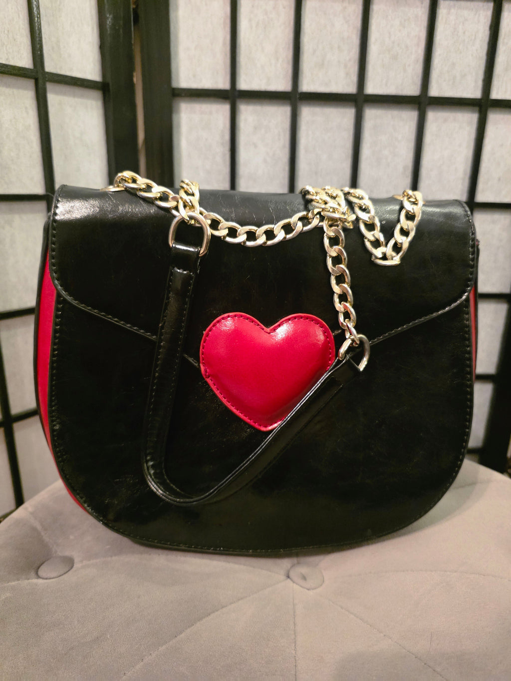 Midnight Romance Crossbody with Crimson Heart Detail