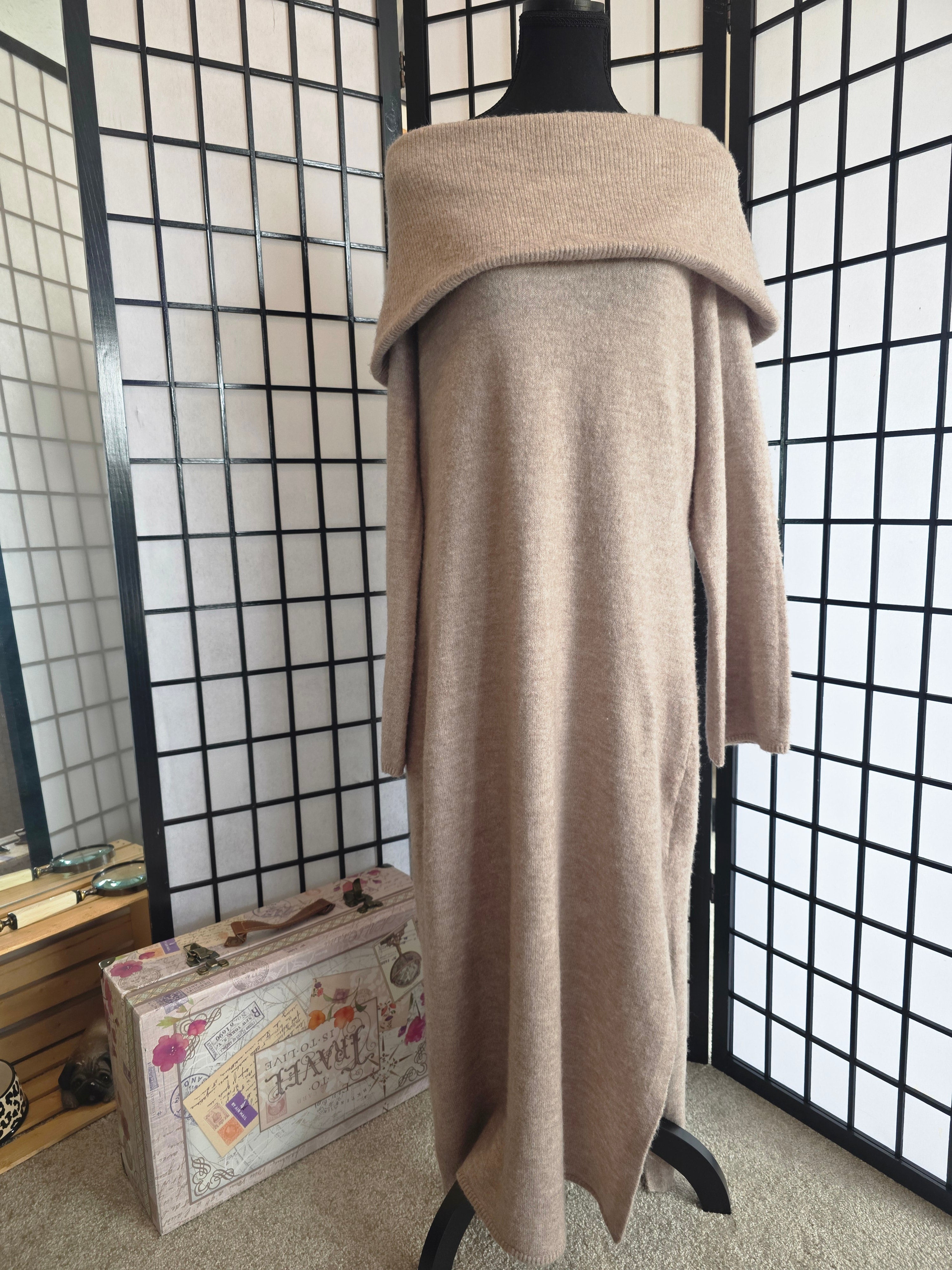 Ethereal Taupe Off-Shoulder Sweater Dress