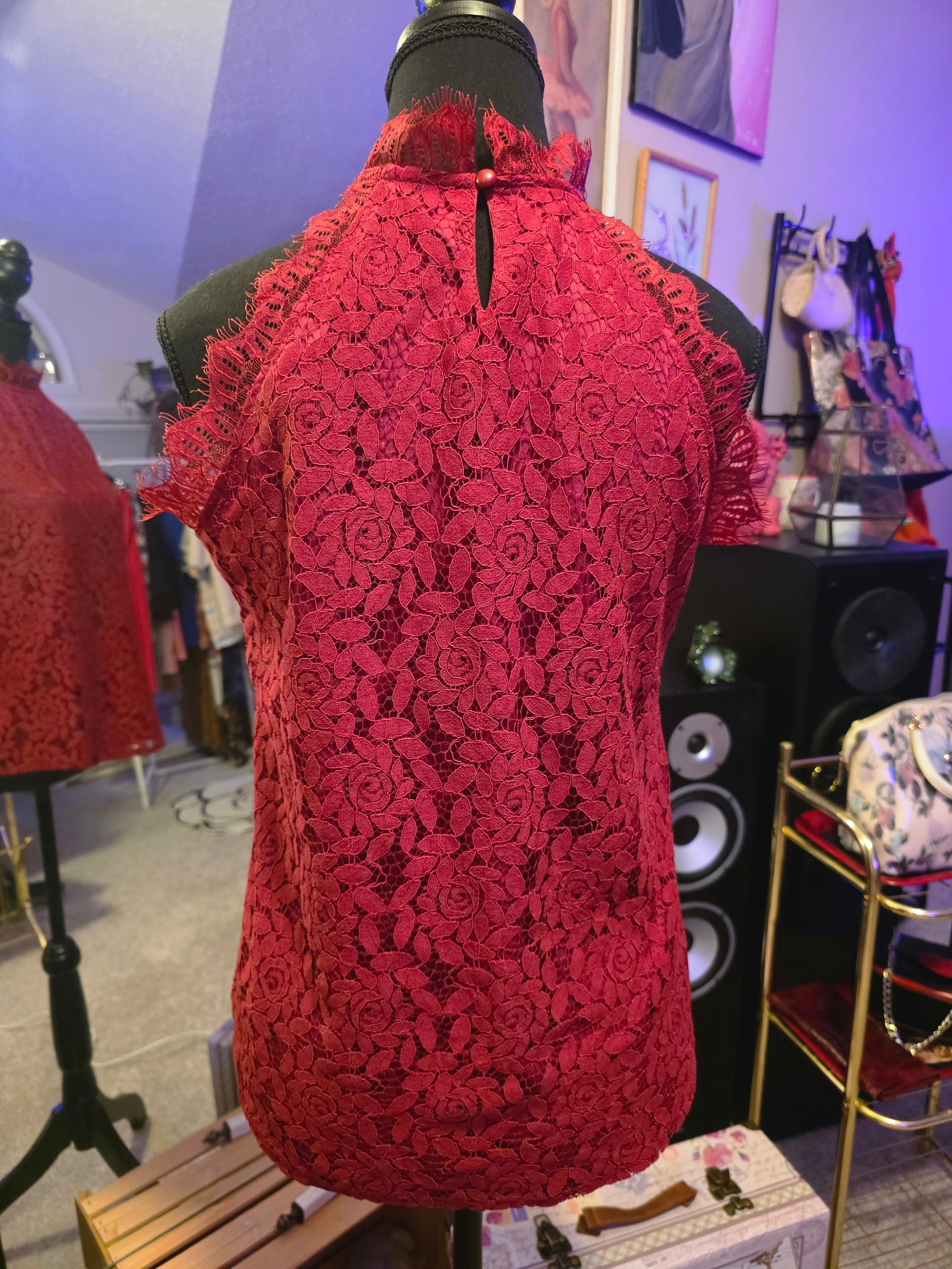 Crimson Rose Lace Top