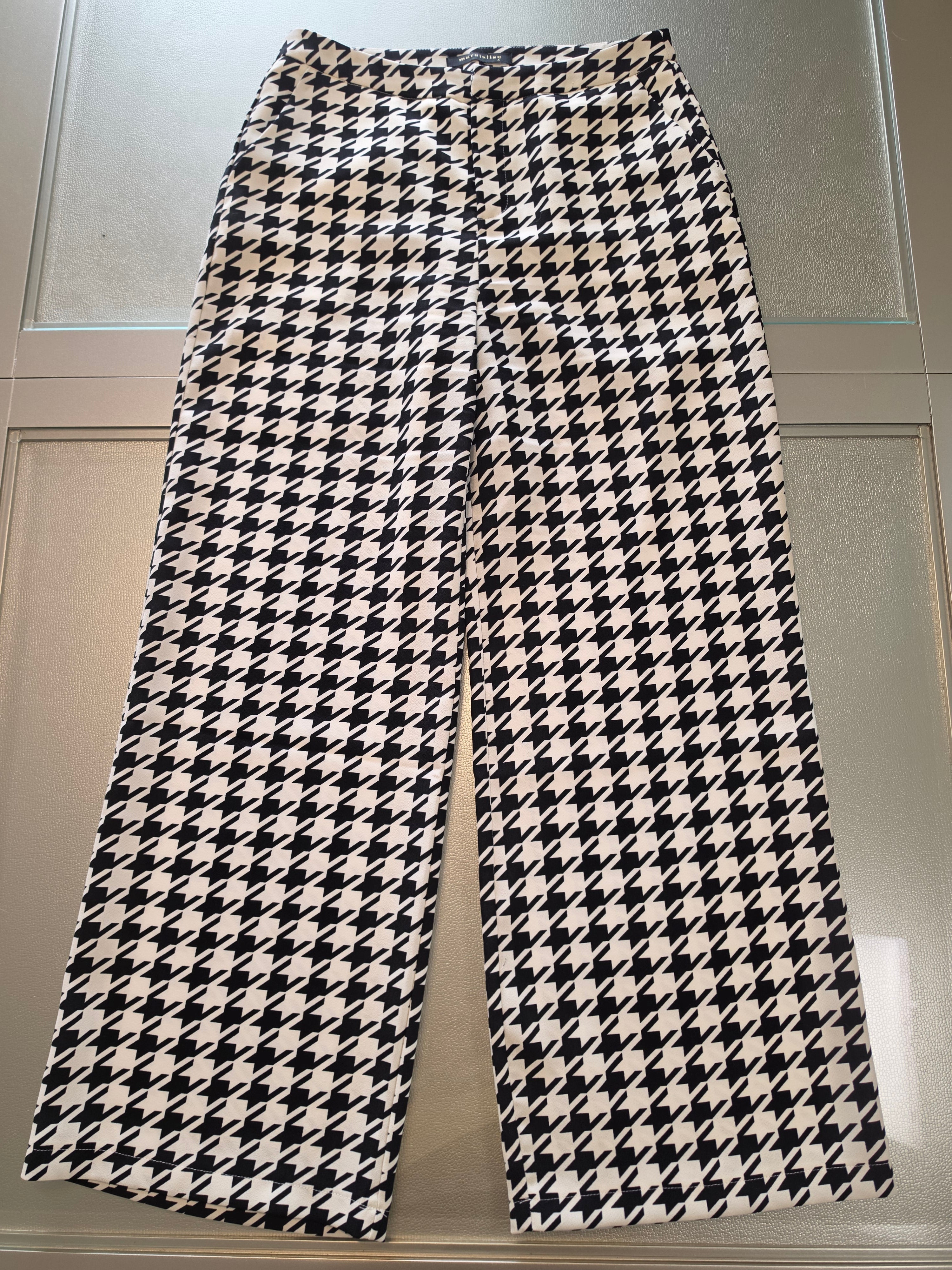 Darkly Checked Wide-Leg Trousers