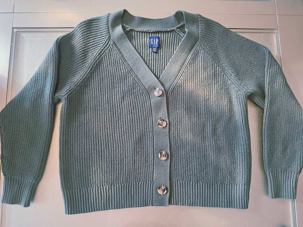 GAP Sage Green Ribbed Cotton-Wool Button Cardigan