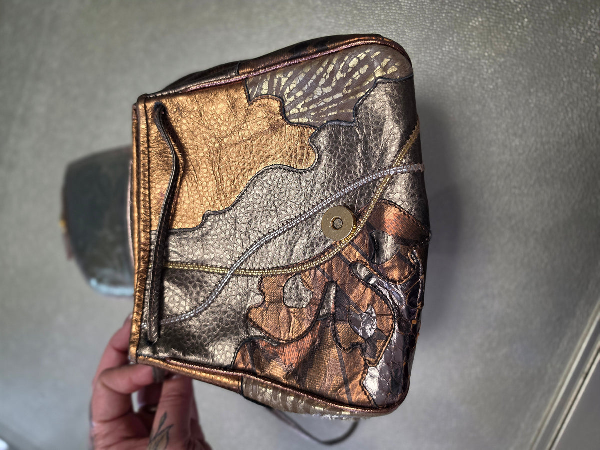 The Bronzed Relic — Patchwork Metallic Leather Crossbody