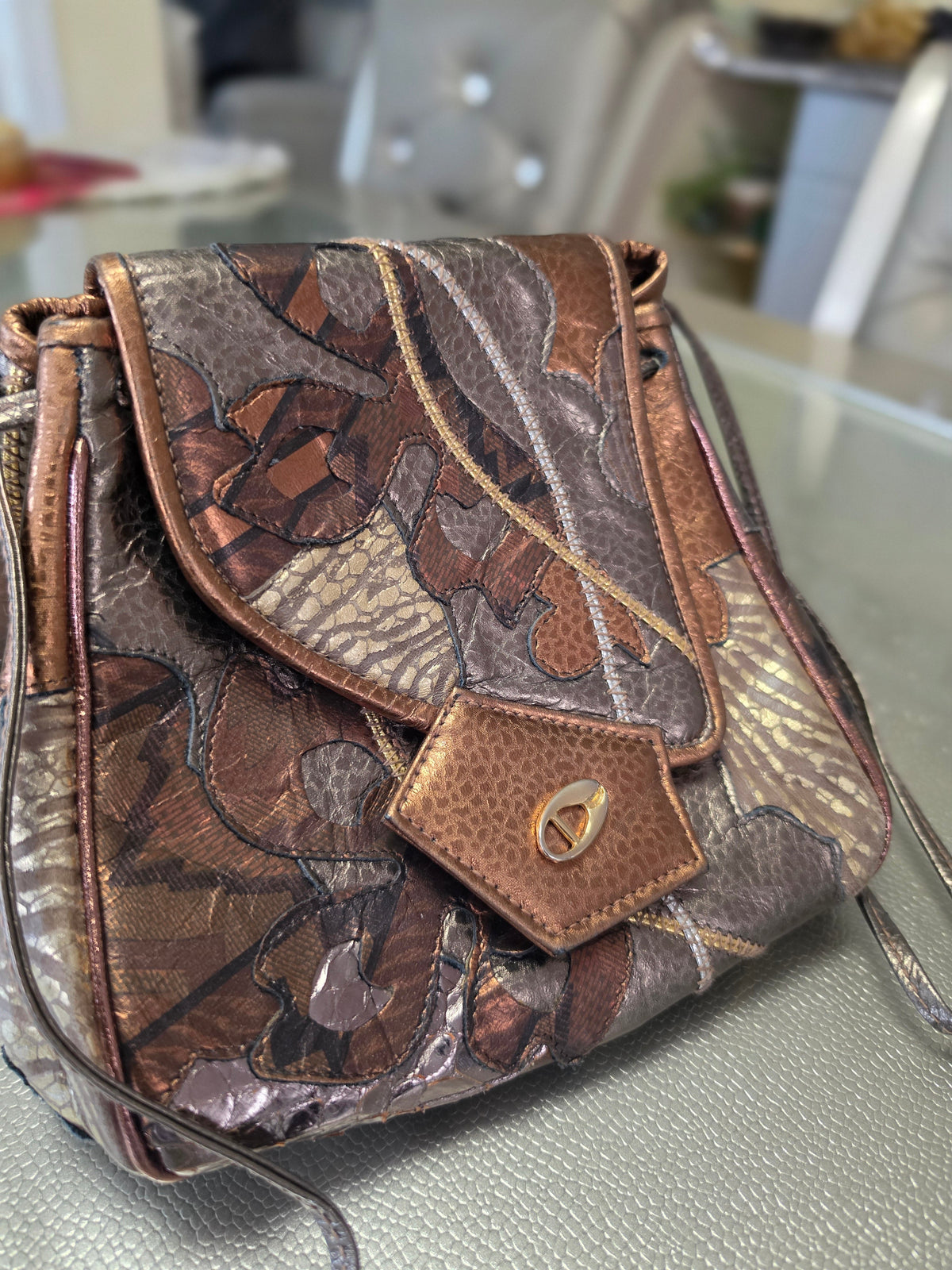 The Bronzed Relic — Patchwork Metallic Leather Crossbody
