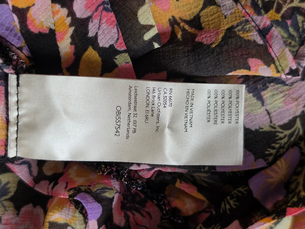 Fallen Petal Blouse – Floral Tie-Front, Bell Sleeve (Black Multi)