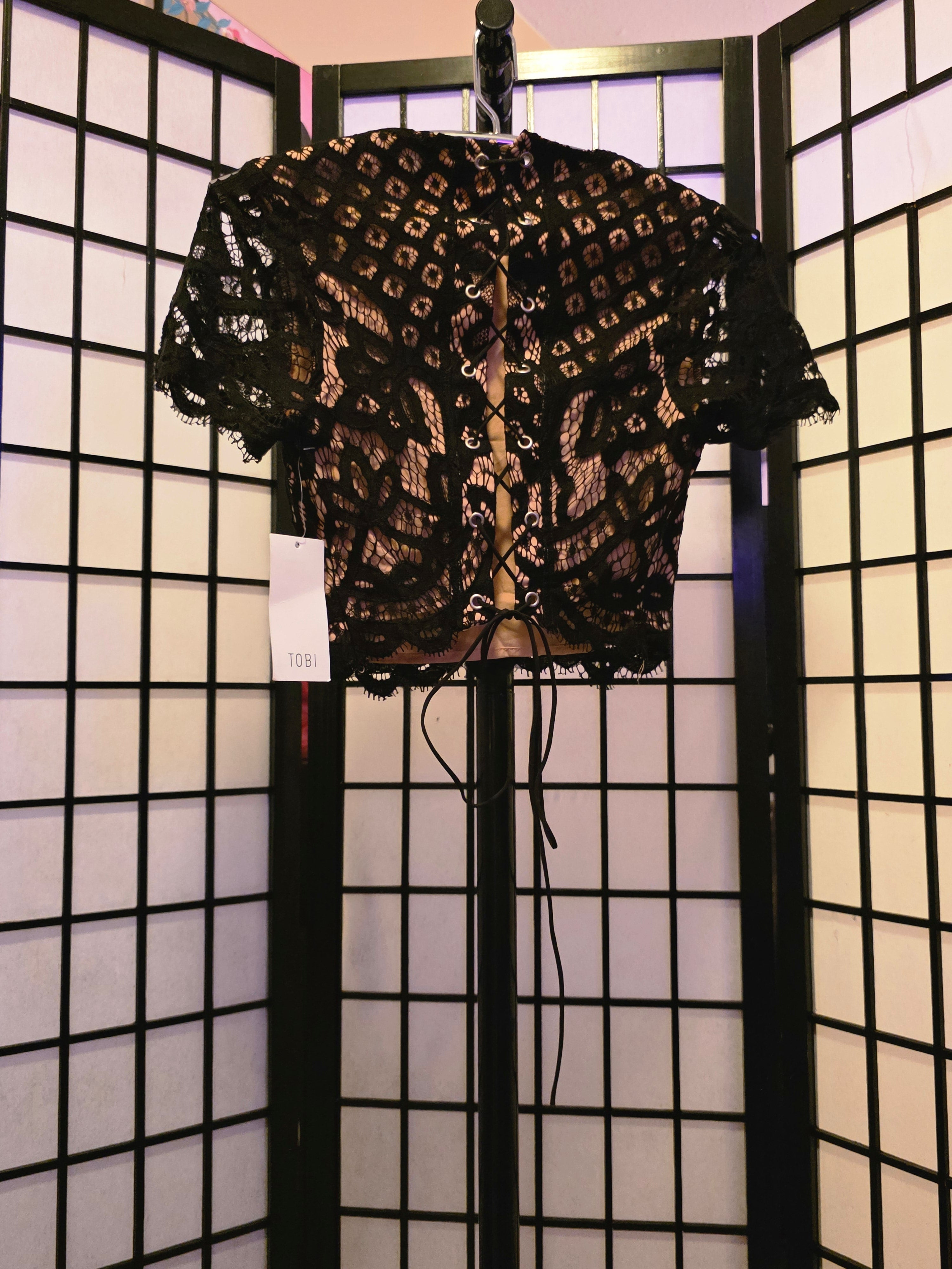 Enchanted Noir Lace Crop Blouse