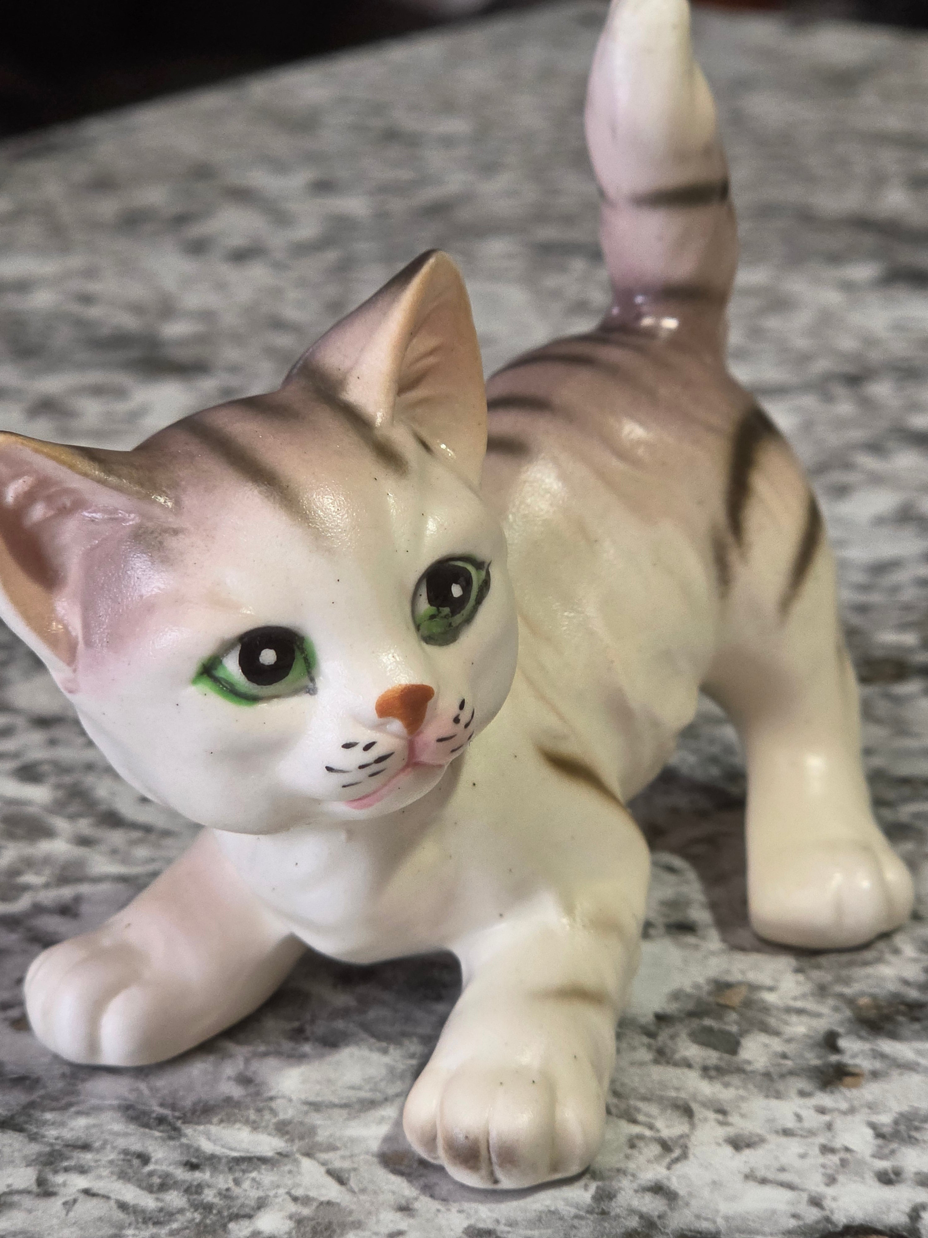 The Mischief & Moonlight Kitten — Vintage Japanese Porcelain Tabby Figurine