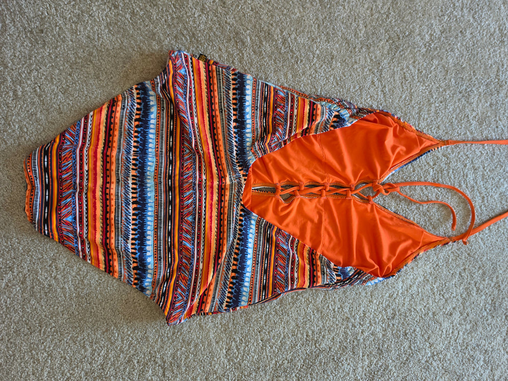 Solstice Ritual — Tribal Lace-Up One-Piece Swimsuit