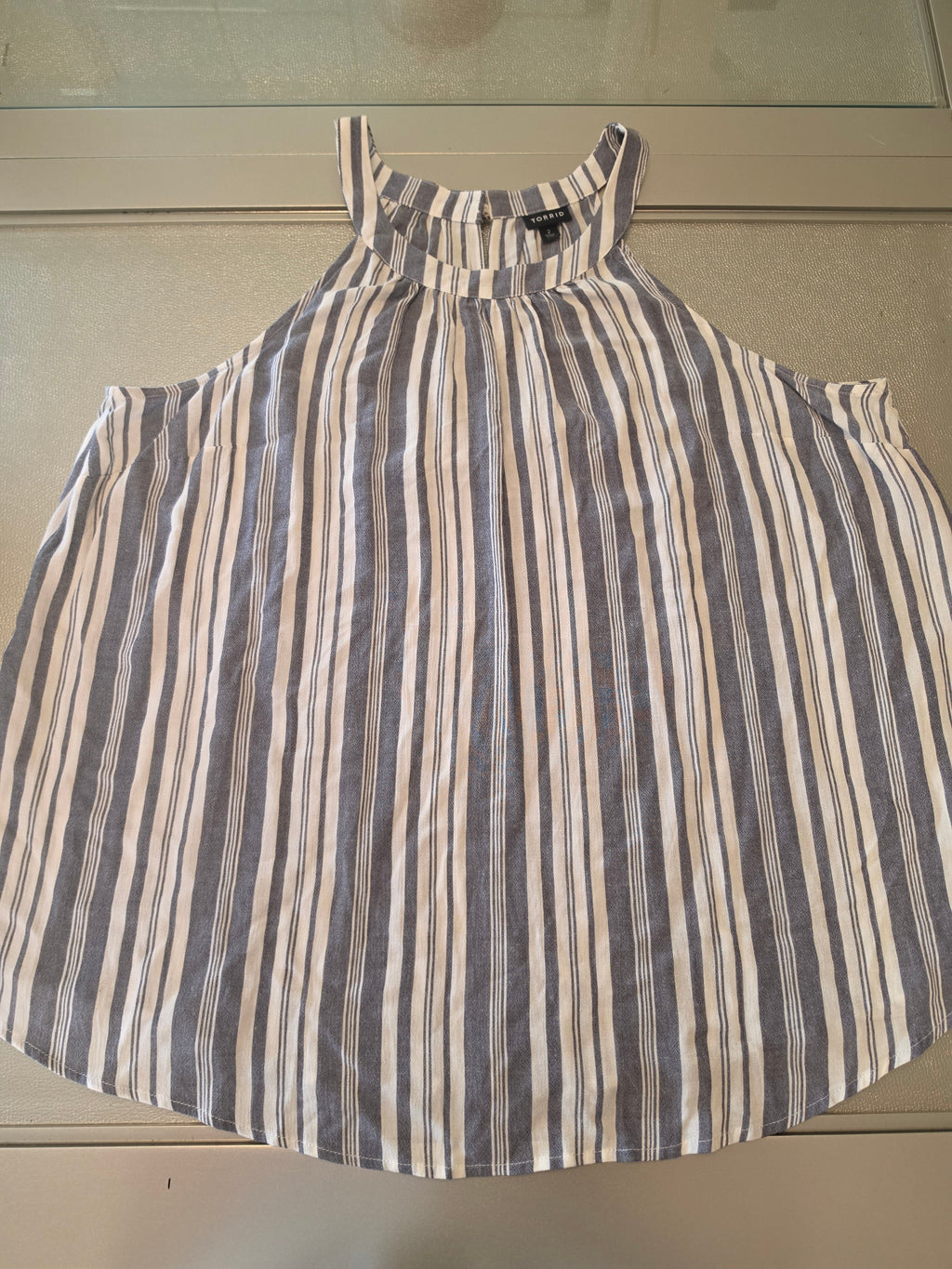 Torrid Striped Swing Blouse | Blue & White | Halter Neck | Side Pockets | Size 2