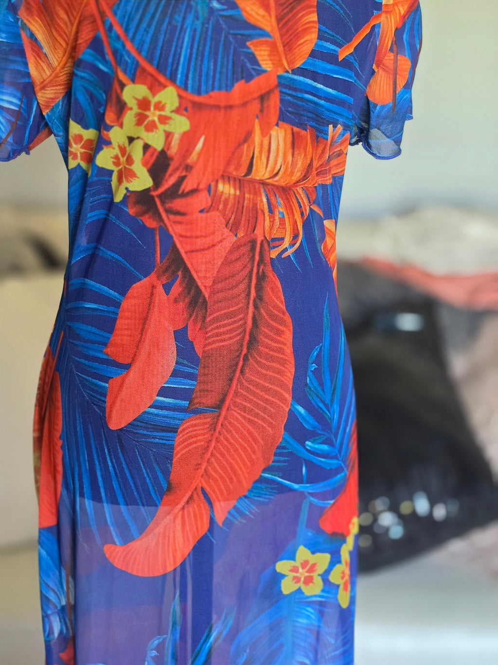 Tropicana Cobalt Ruched Maxi Cover-Up Dress — XL
