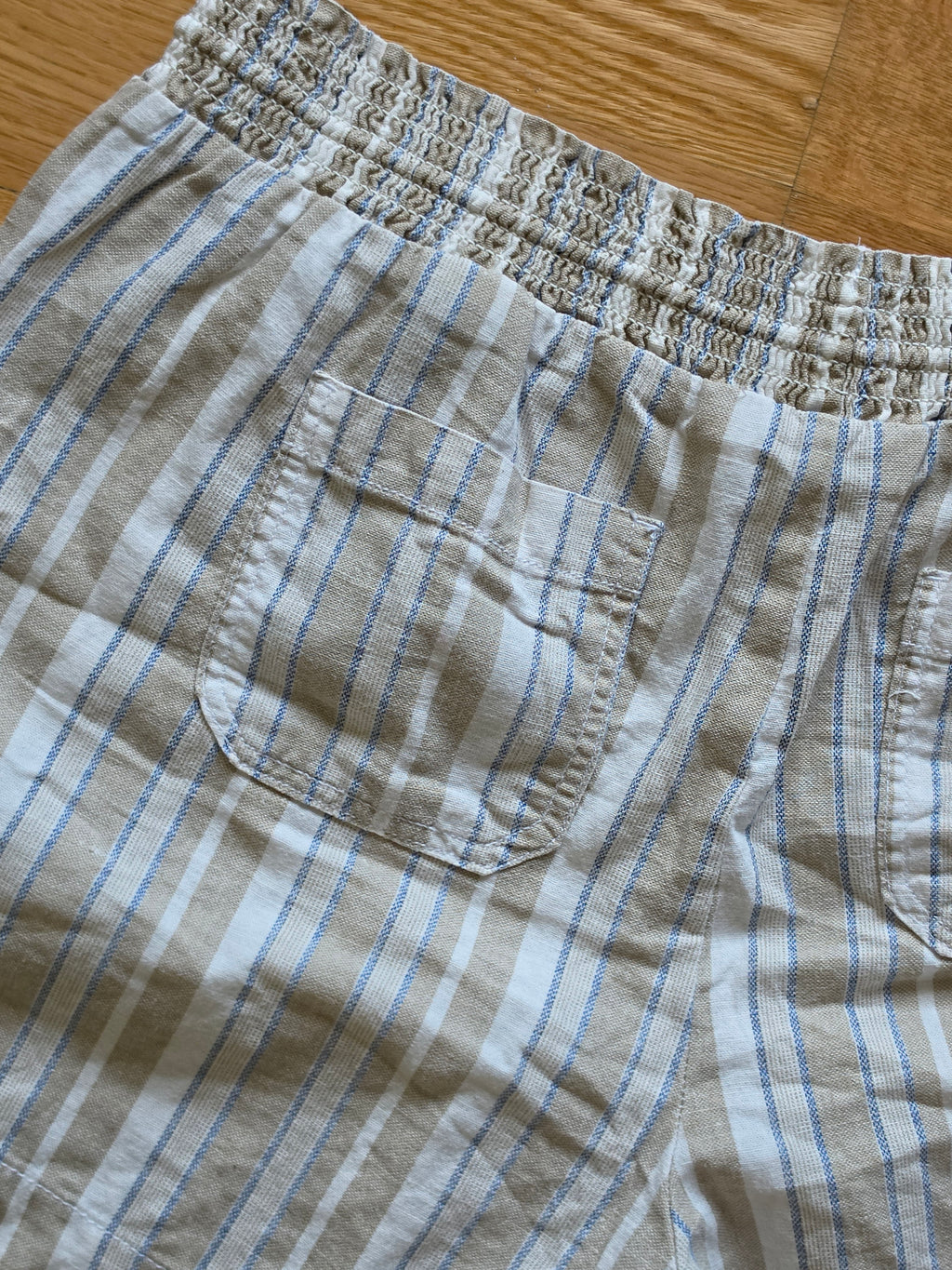 The Lazy Sunday Linen Short — Briggs New York Striped Smocked Waist