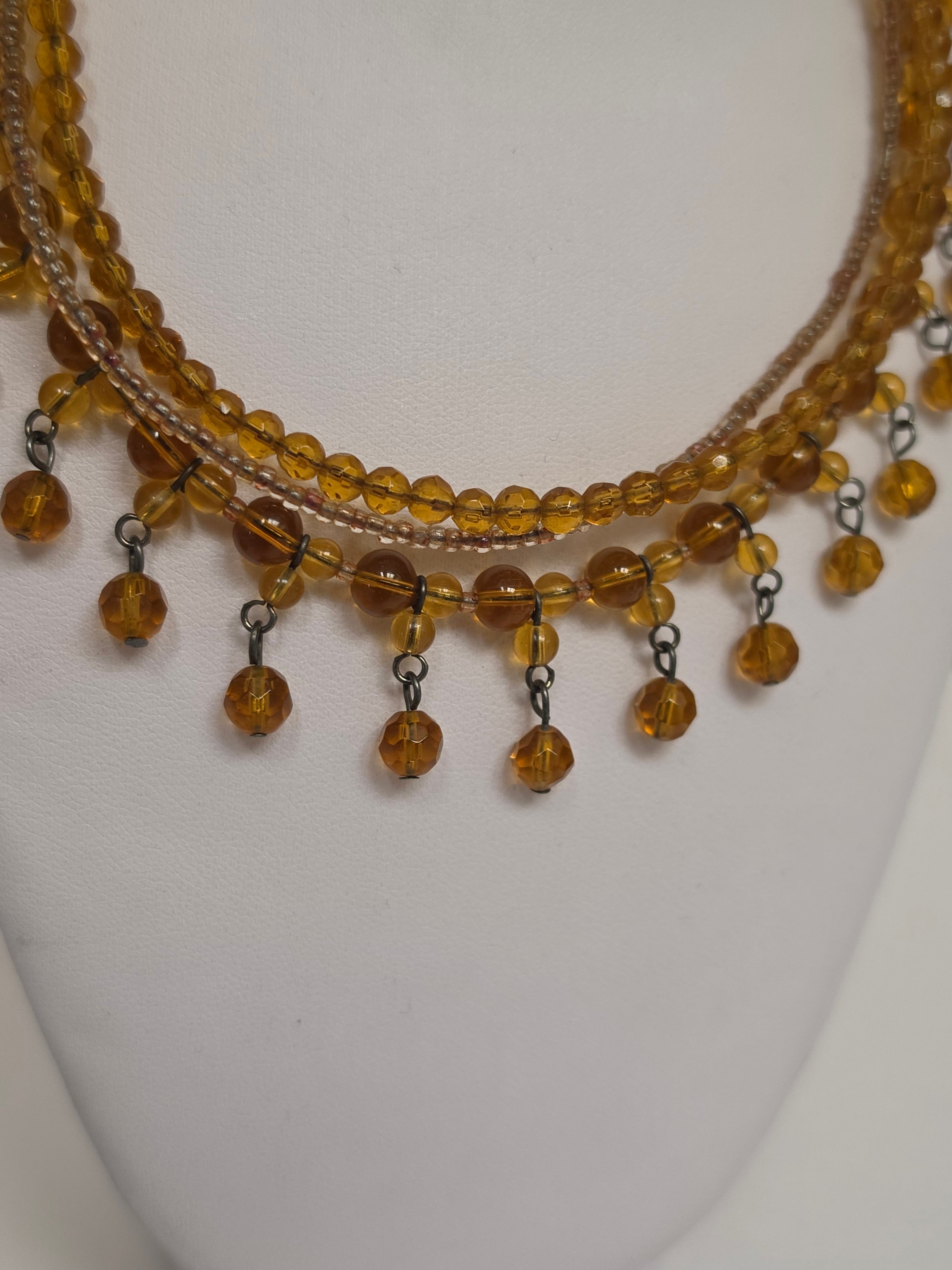 Gilded Reverie Amber Crystal Fringe Necklace