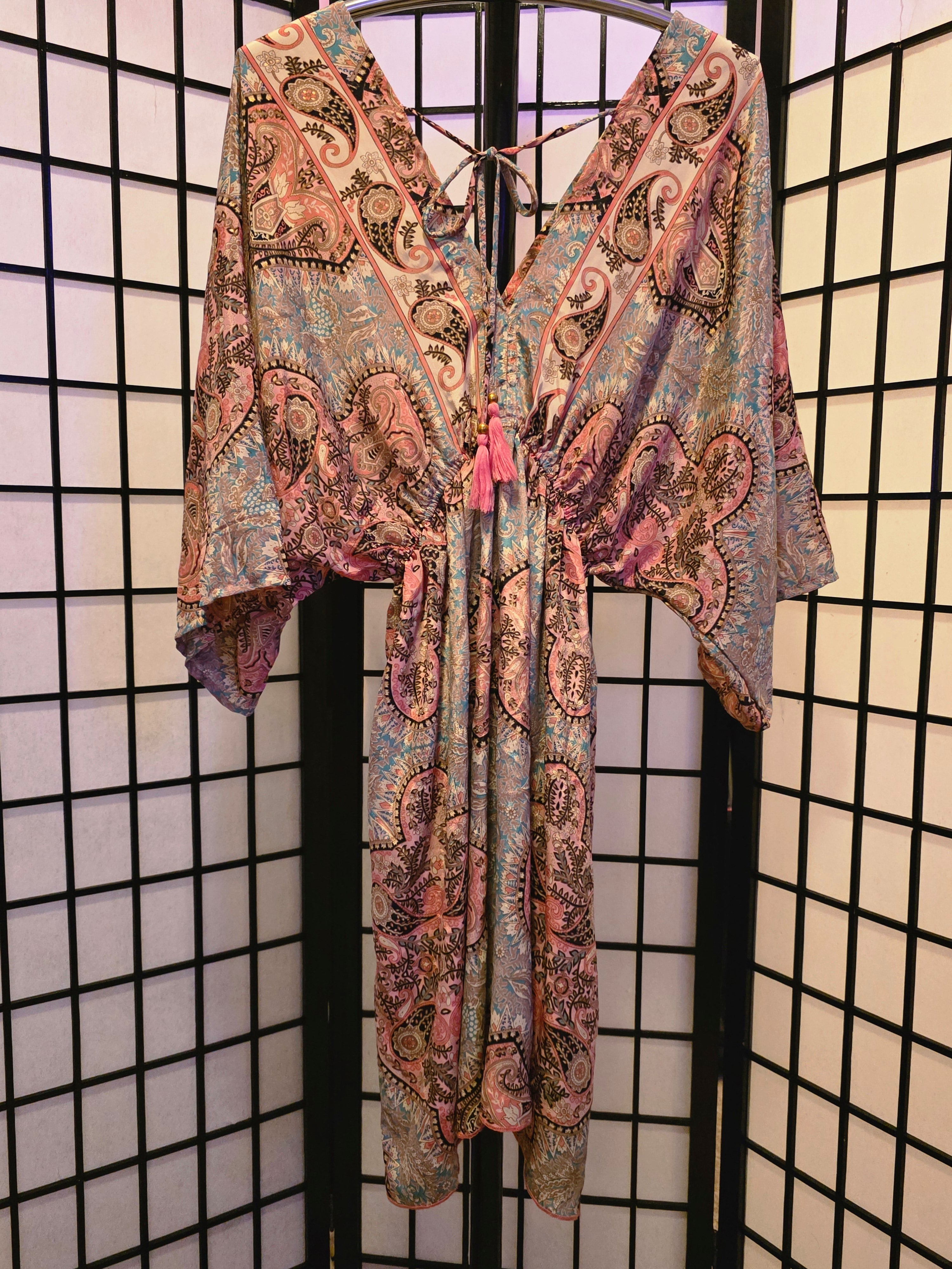 Ethereally Embellished Silk Paisley Kimono Cover-Up