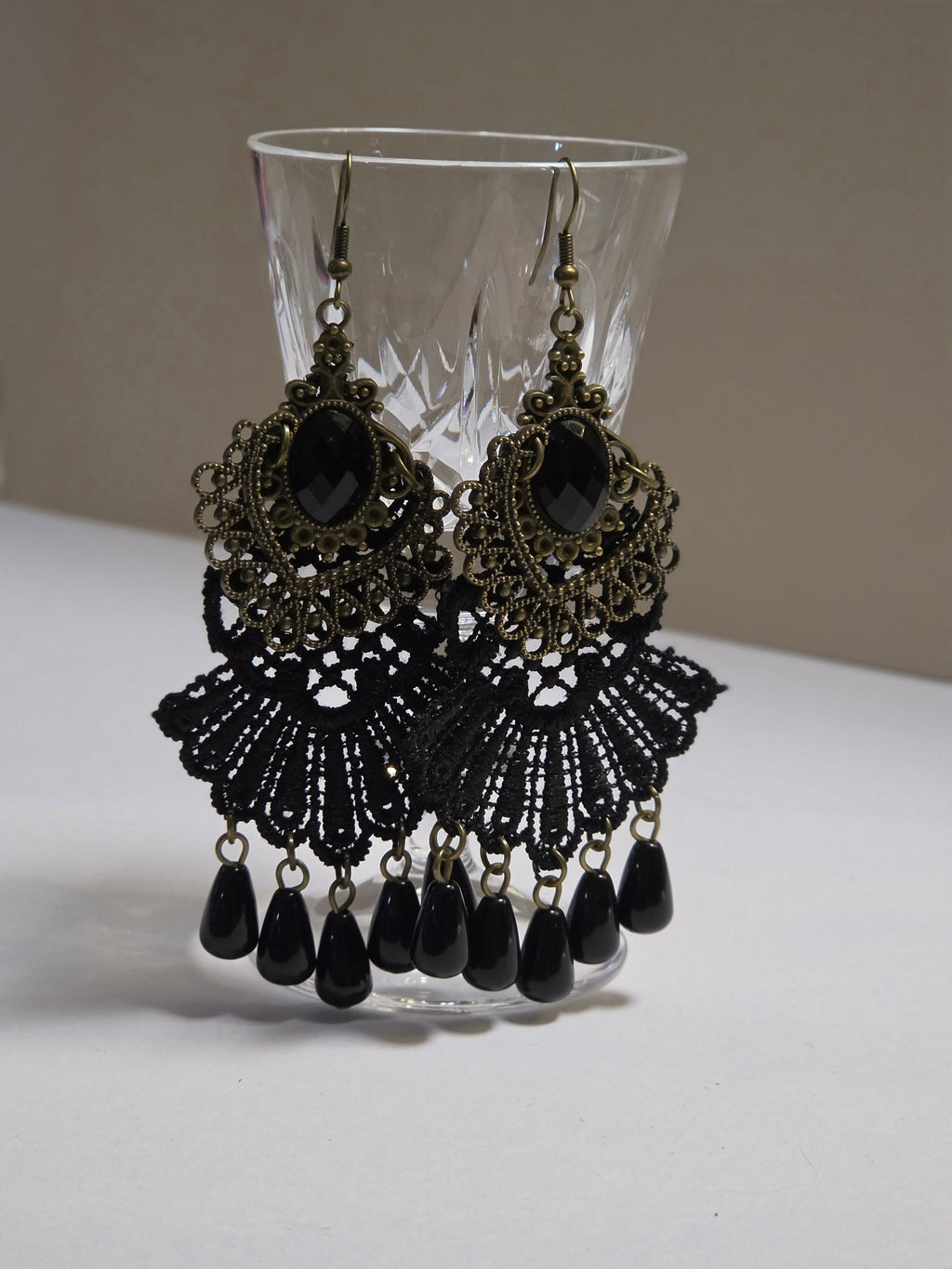 Midnight Lace — Antique Bronze & Black Lace Chandelier Earrings