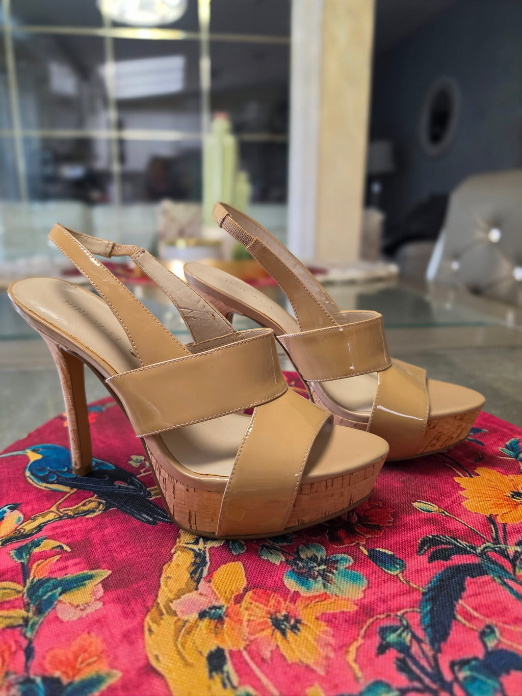 The Nude Awakening — Nine West Patent Cork Slingback Heel