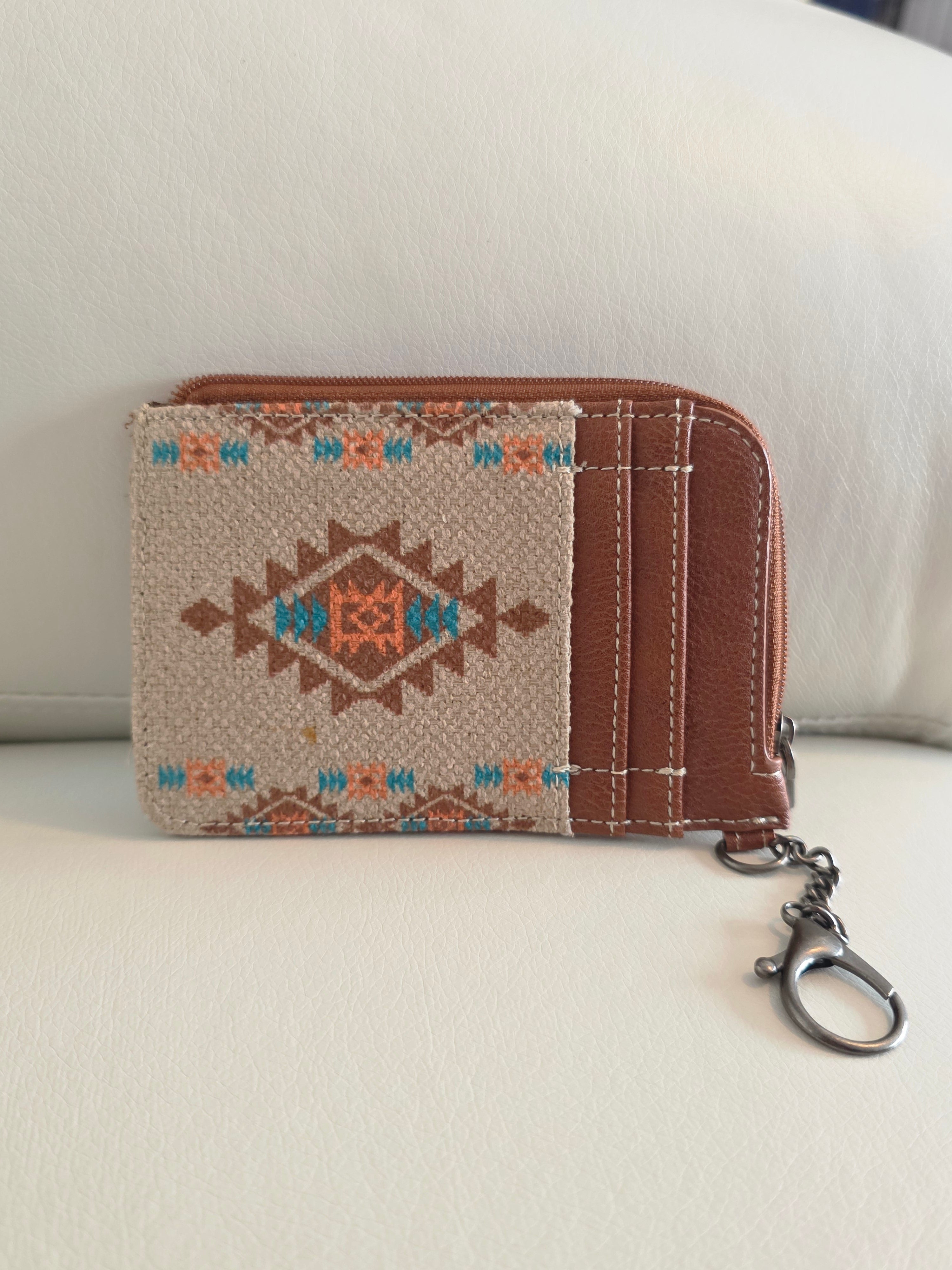 Southwestern Aztec Wallet - Zip-Around Wallet with Chain