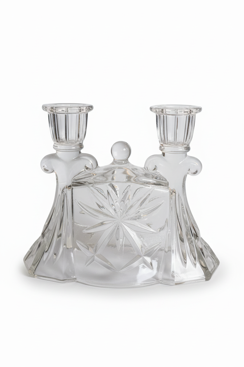 Starburst Pressed Glass Double Candelabra