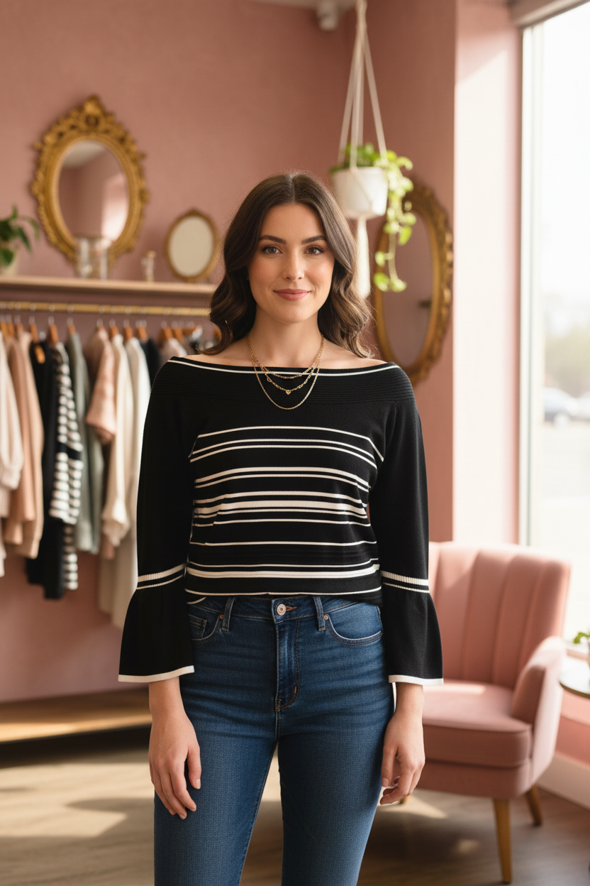 Striped Off-Shoulder Top - Casual Style