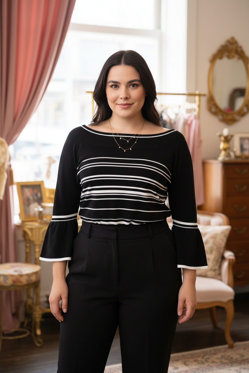 Striped Off-Shoulder Top - Size Large Model