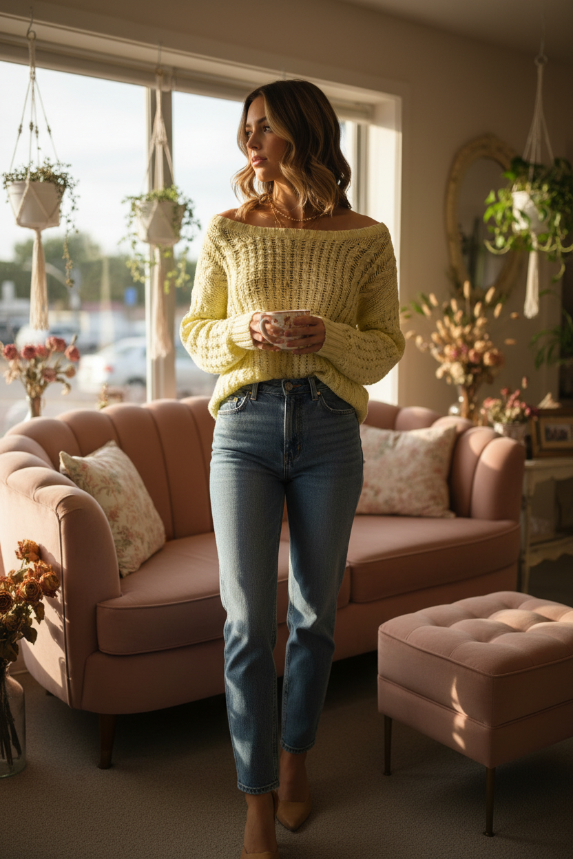 Yellow knit morning light styling